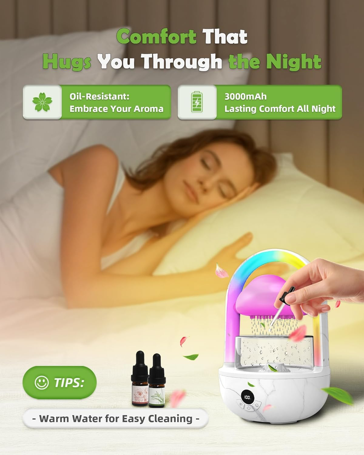 Aromatherapy Essential Oil Diffuser Rainbow Rain Cloud Humidifier Water Drip Mushroom Diffuser with Running Lights Rain Sounds for Sleeping-Aromatherapy Fountain&Night Light (Rain Cloud) - Rain Cloud image number 2