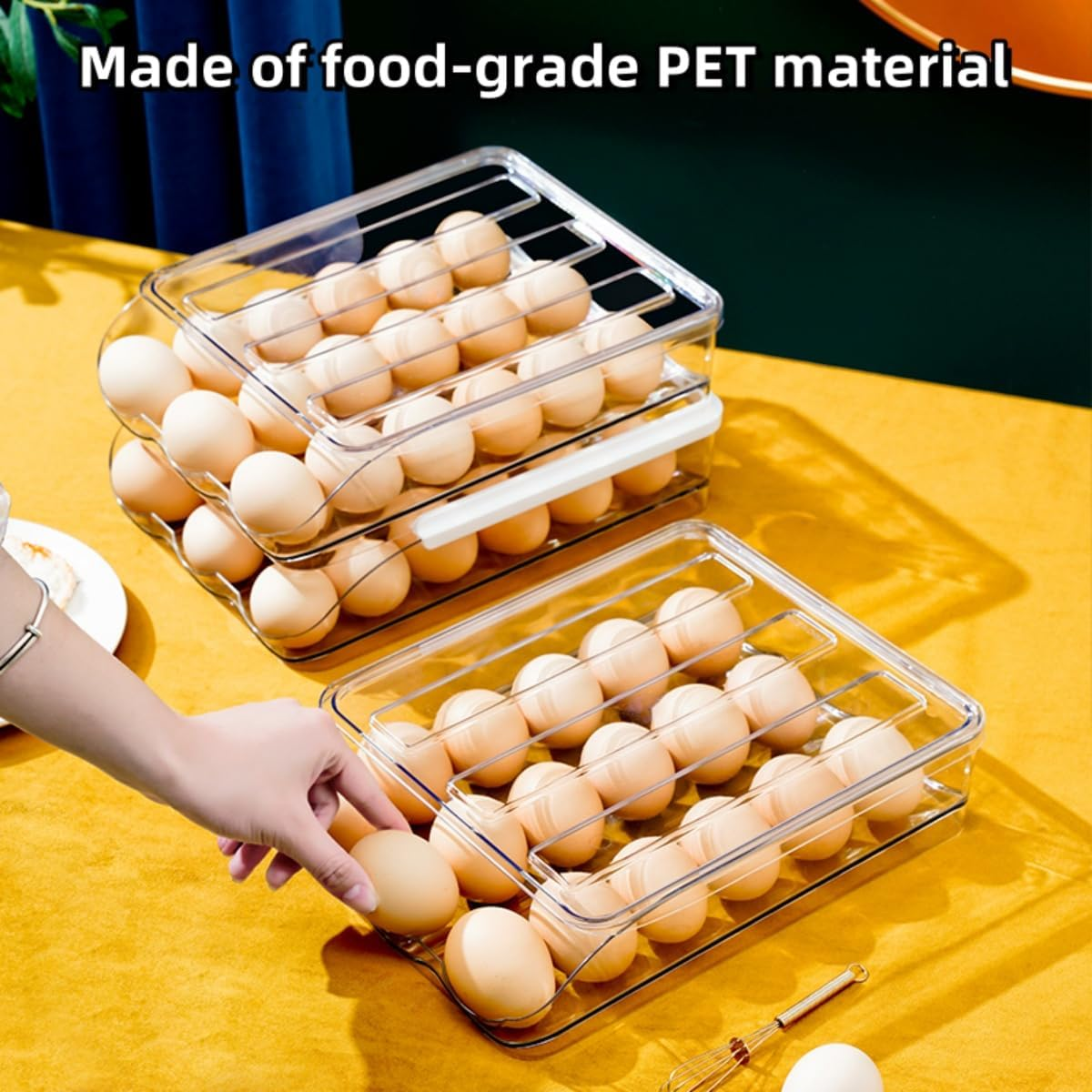 Egg Holder for Fridge, Egg Organizer for Refrigerator, Automatic Rolling Egg Container, Egg Storage Container Organizer, Clear Plastic Egg Tray, Egg Dispenser, Egg Rack (Double-Layers) image number 5