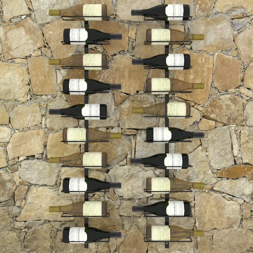 Vidaxl 2Pcs Wall-Mounted Powder-Coated Metal Wine Racks in Black, Holds up to 20 Bottles image number 4