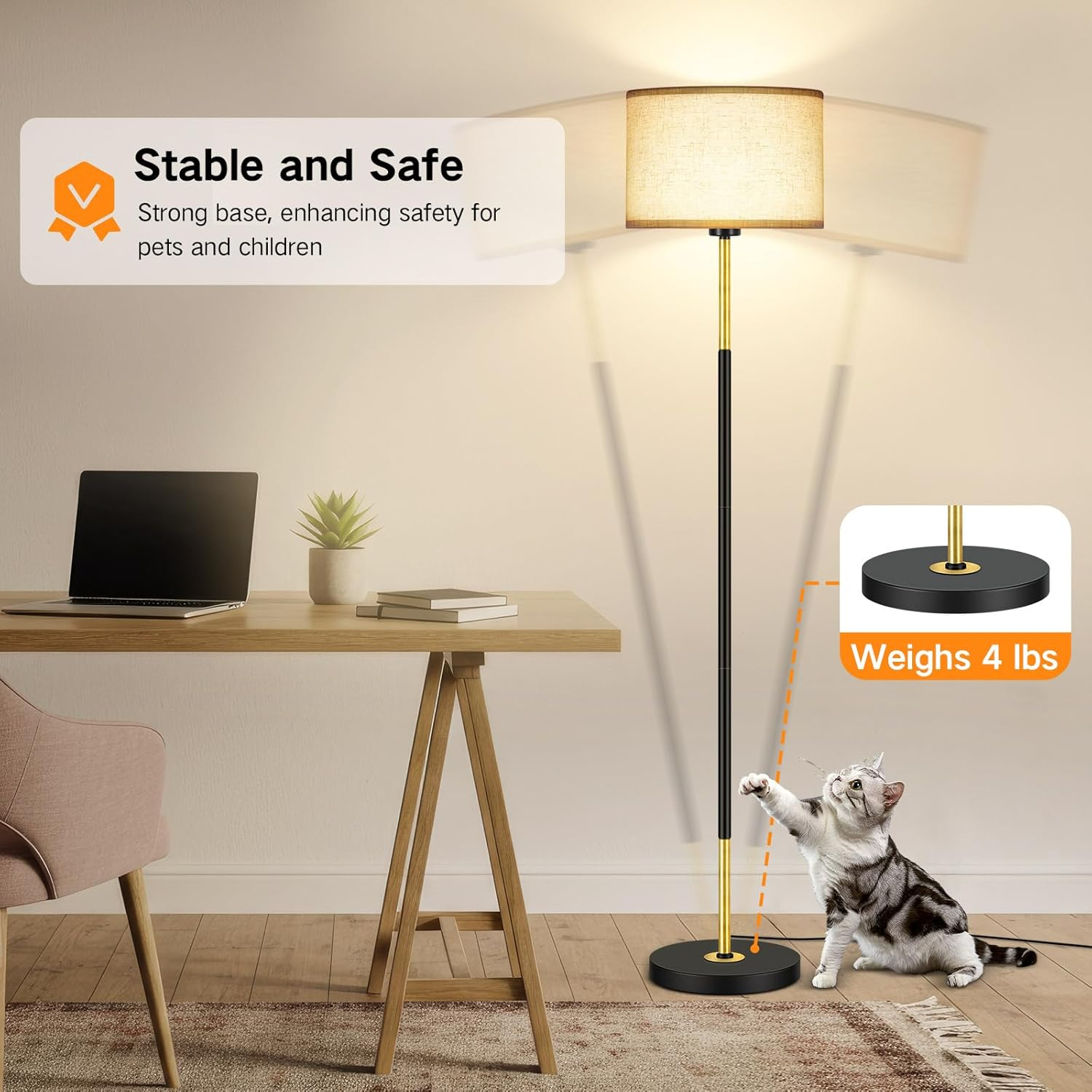 OUTON LED Dimmable Floor Lamp, Drum Shade Tall Lamp with 1H Timer & APP Control, Great Living Room Decor, Mid-Century Lamp for Living Rooms Offices Bedroom image number 1