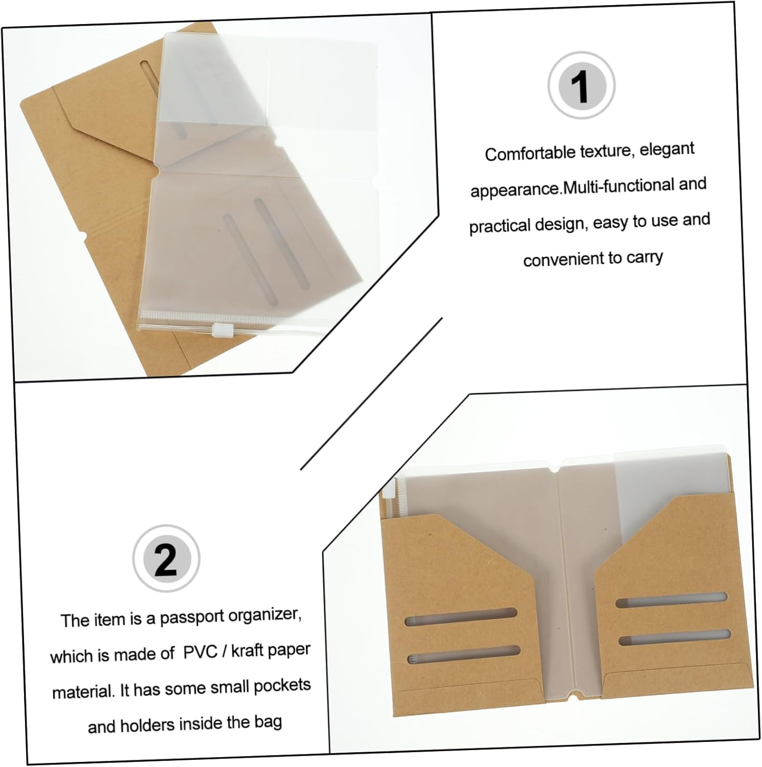 STOBOK Elegant Kraft Paper Passport Pouch 4 Pack PVC Travel Document Holder for ID and Credit Cards