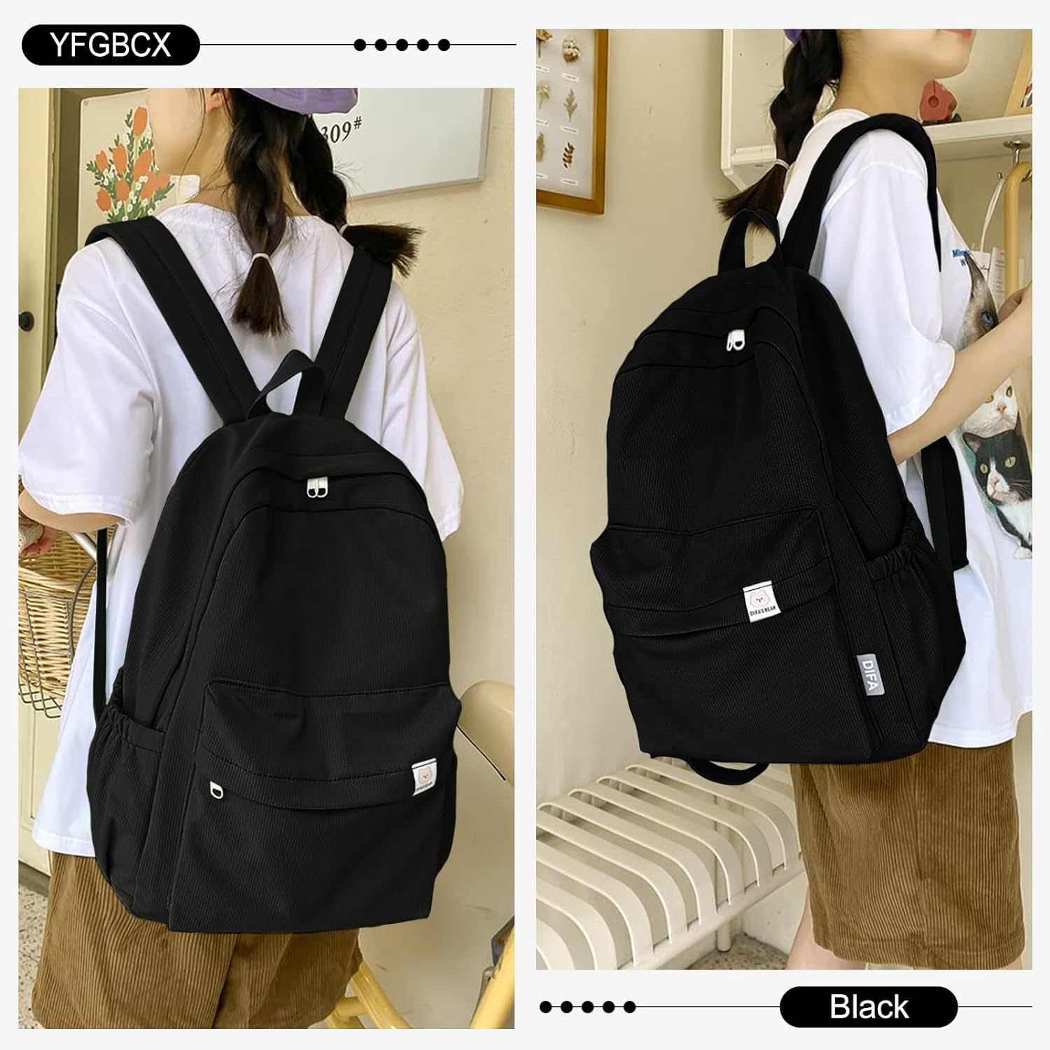 YFGBCX Cute Aesthetic Backpack for School College Student Solid Color Backpack Classic Backpack School Bookbag for Women image number 5