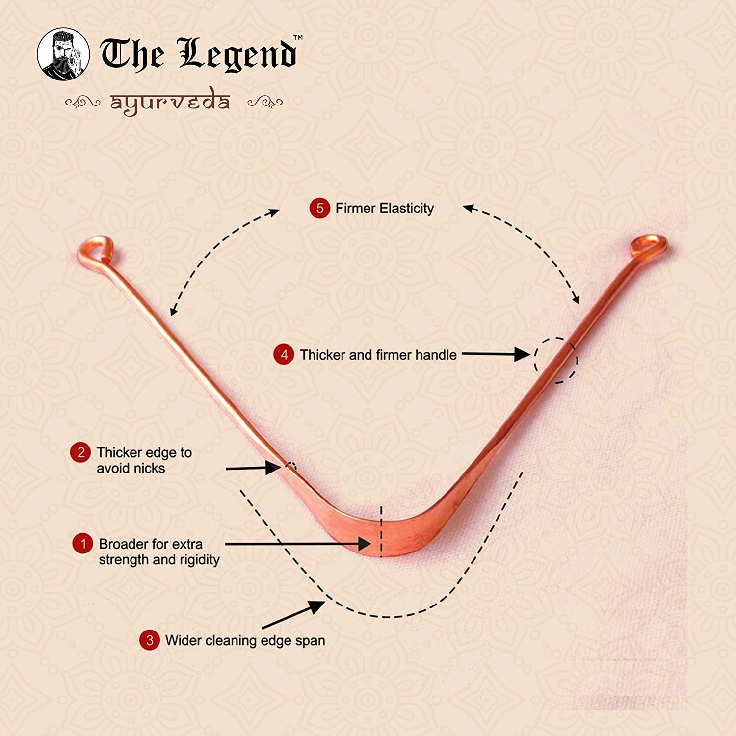 The Legend Ayurveda Heavenly Copper Tongue Cleaner or Scraper | Metal Tongue Scraper and Handmade (Pack of 5) image number 2