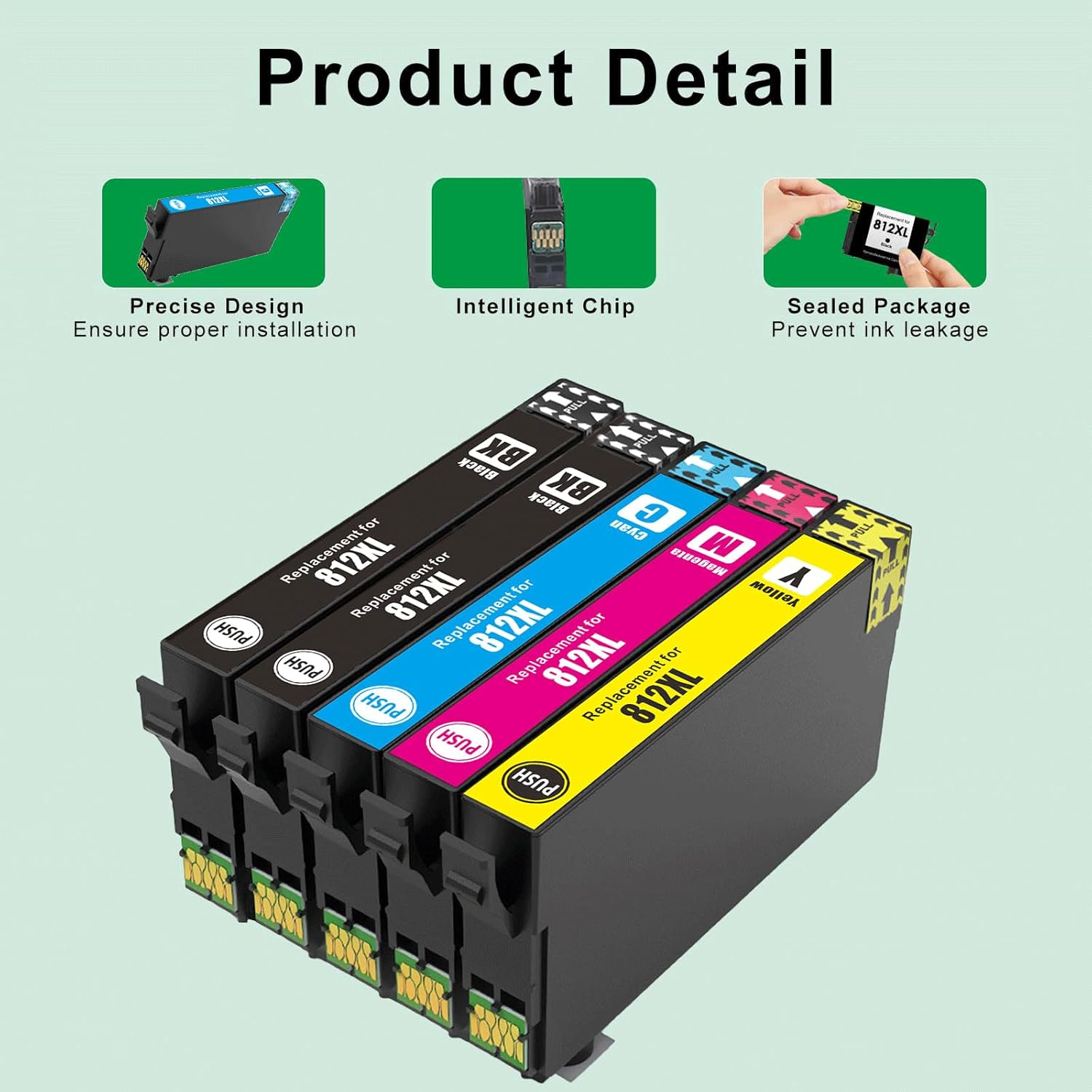 812XL Ink Cartridge for Epson, Compatible T812 XL for Epson Workforce Pro WF-3820 WF-3825 WF-4830 WF-4835 WF-7830 WF-7840 WF-7845-2 Black, 1 Cyan, 1 Magenta, 1 Yellow image number 2