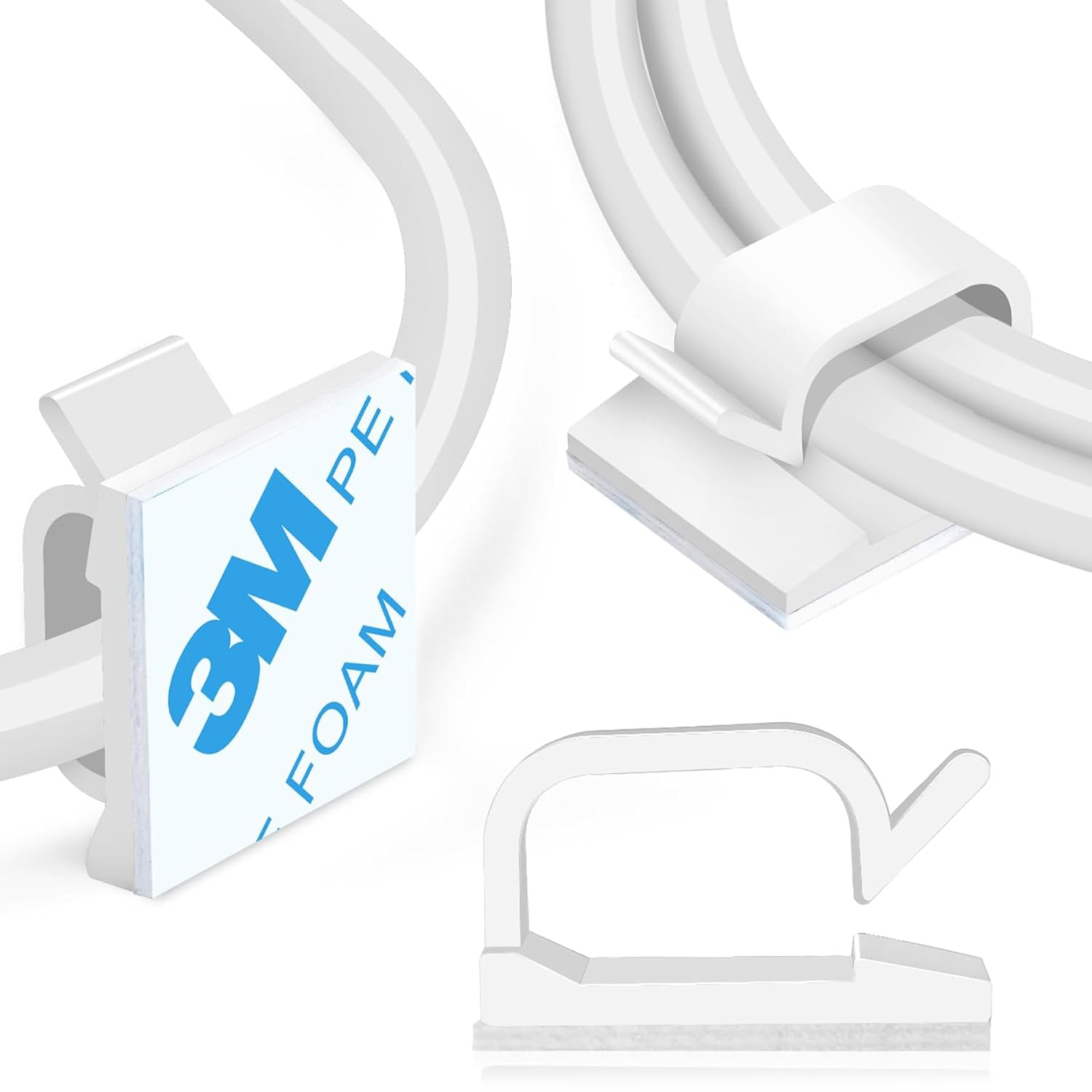 100PCS Adhesive Cable Clips, Wire Organizer Cord Management, Cable Staples Outdoor Strong Cord Clips for Wall, Desk, Christmas Lights, String Lights, TV PC Ethernet Cable, Black Small