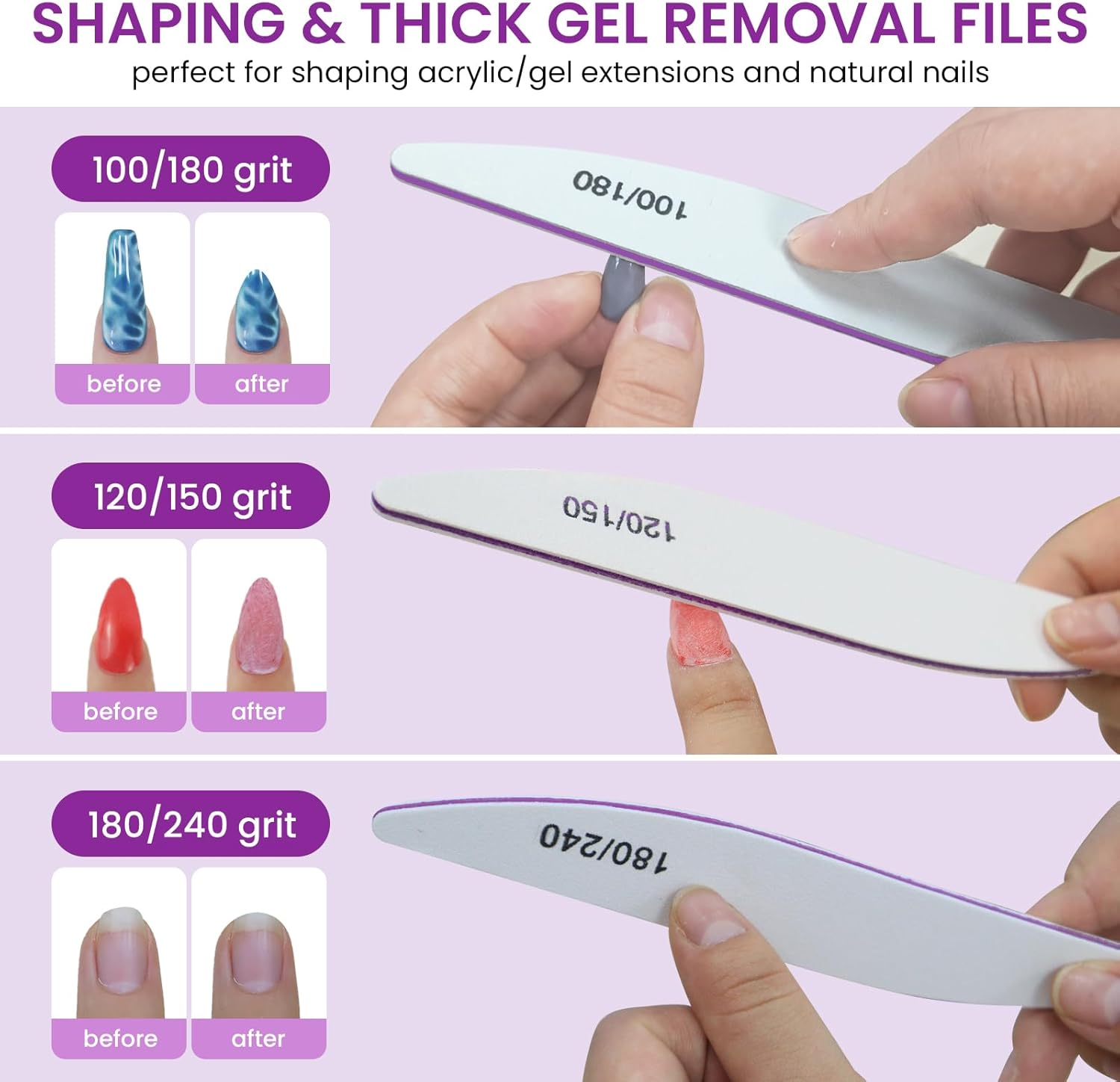 ESUOHYM 6 PCS Nail File Buffer Set for File/Buffer/Shine, Nail Files Kit for Natural Acrylic Nail, Emery Boards for Thick Nails, 100/120/150/180/220/240/280/1000/4000 Grit for Salon and Home