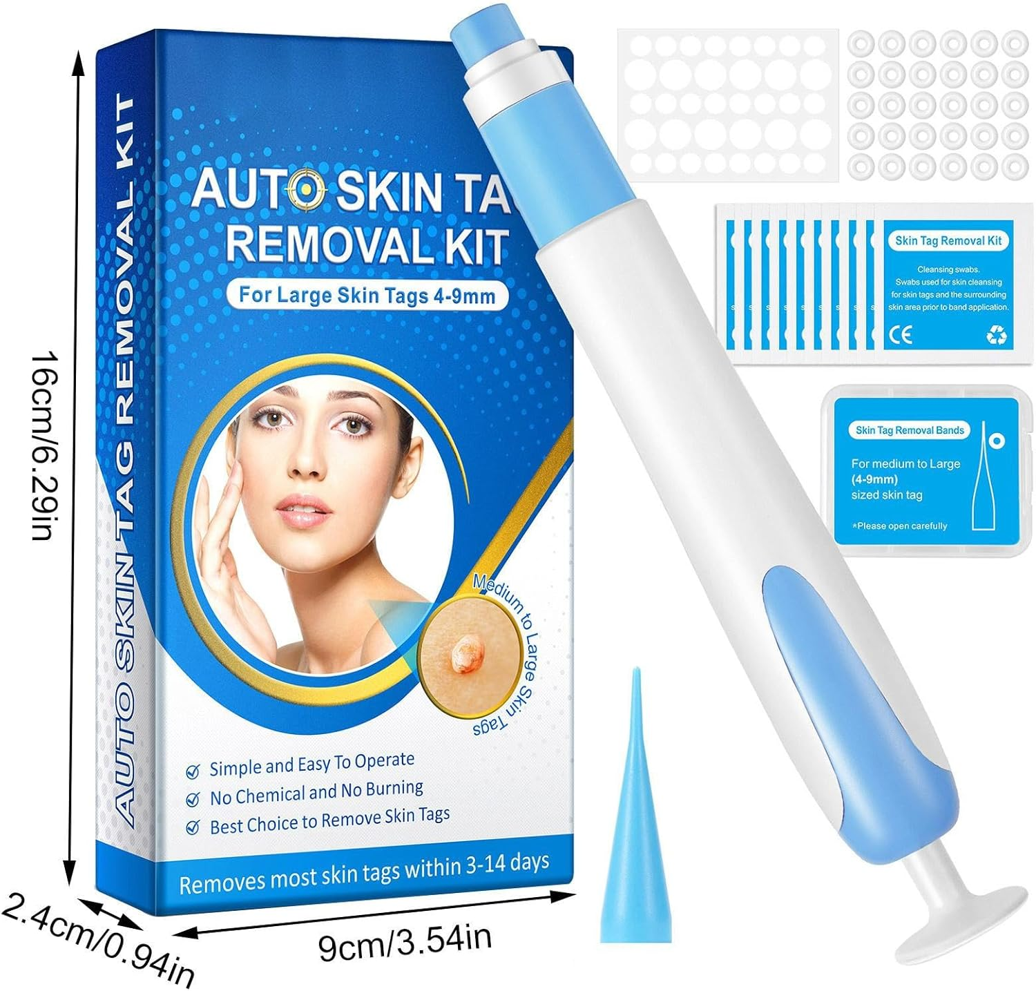 Skin Tag Remover Tools, Wart Remover Pen, Skin Tags Device for Small/Large Tags(4-9Mm), with Removes Cone-Shaped, Cleansing Pads, Patches, Instruction Manual image number 4