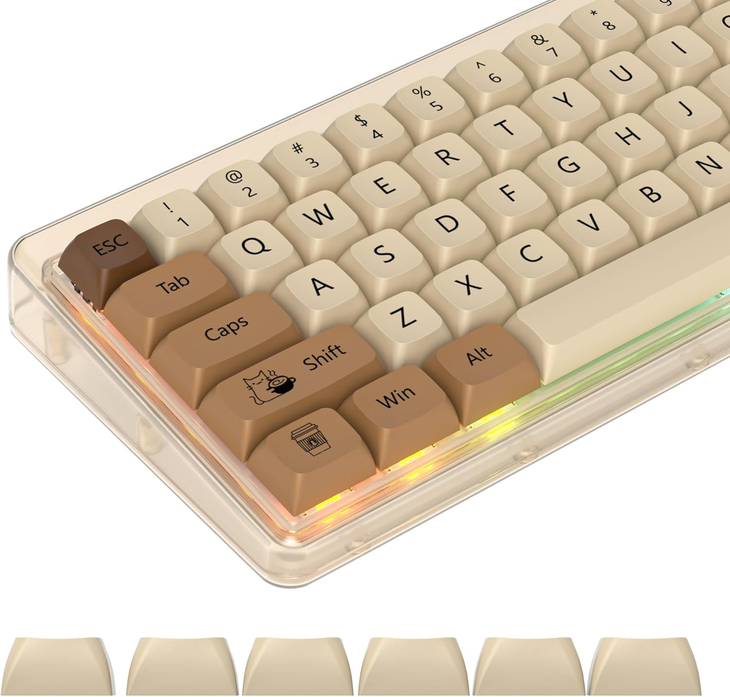 XDA PBT Key Cap, 138 Keys Dye Sublimation Coffee Cat Custome Key Cap Set for Cherry/Gatron MX Switches 60 Percent/68/61 Gaming Mechanical Keyboard
