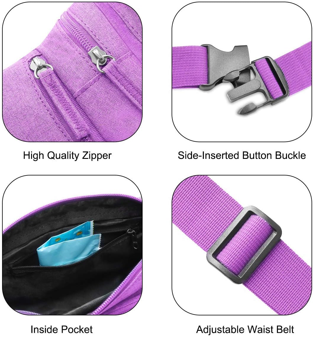 Afreter Fanny Pack Waterproof Waist Bag Pack Men Women Hip Bum Bag with Water Bottle Holder Adjustable Strap Suitable for Outdoors Workout Traveling Hiking Cycling Dog Walking Pouch Bag, Purple, - Black image number 4