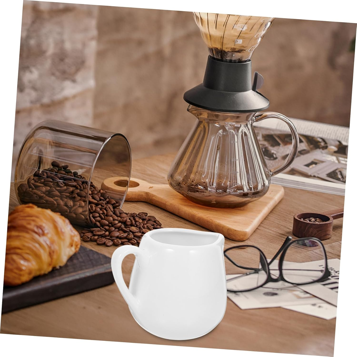 ABOOFAN Mini Ceramic Creamer Pitcher with Handle, 4 Pcs 100Ml Coffee Milk Creamer Pitcher White Milk Frothing Pitcher Coffee Jug Pourer Syrup Espresso Cup for Honey Sauce image number 6