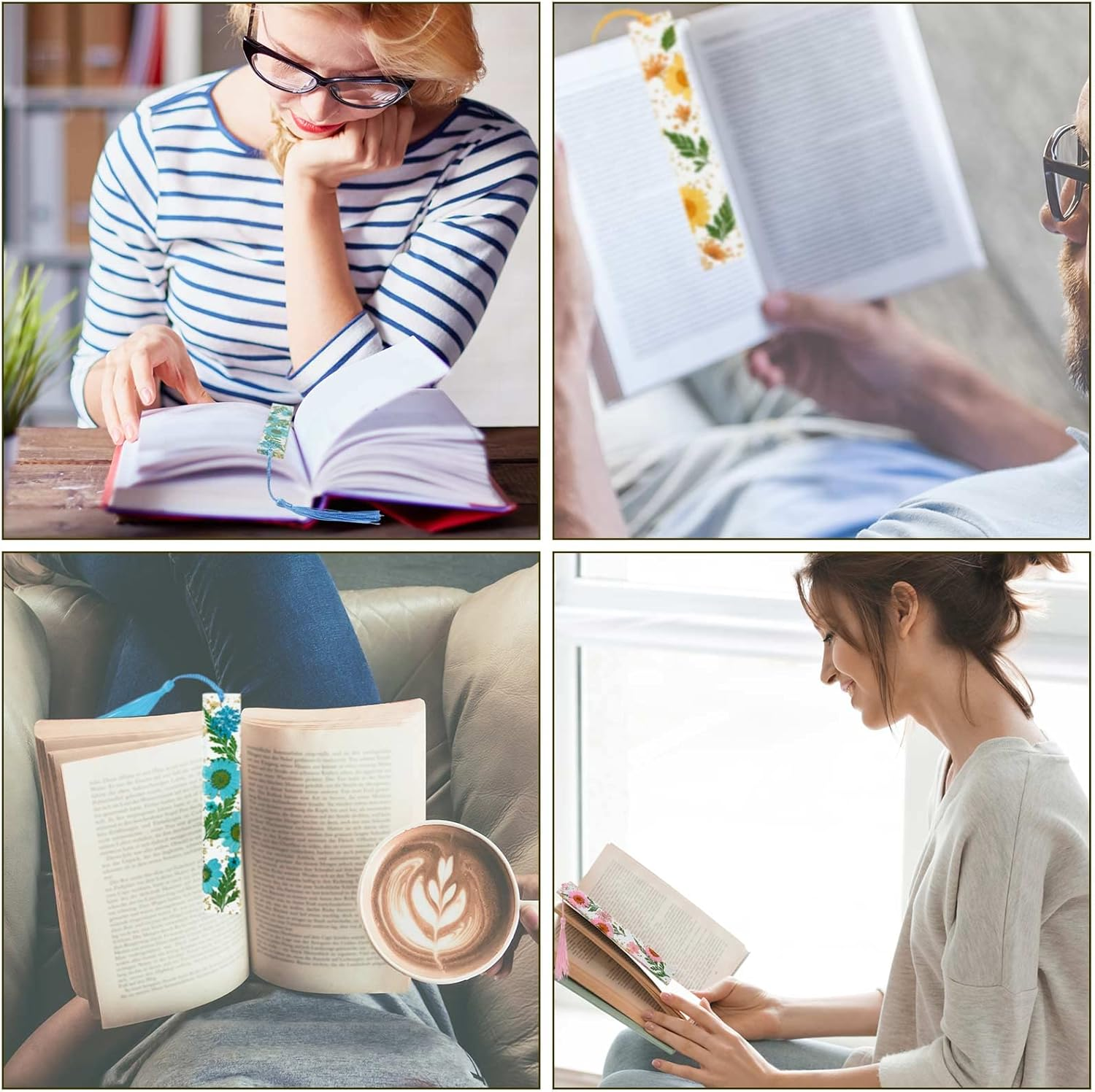 Kavoc 4 Pieces Flower Acrylic Bookmarks Book Page Holder Floral Bookmarks with Colorful Tassels Thumb Ring Page Holder Transparent Page Holders for Reading Students Teachers (Blue/Orange/Pink/Yellow) image number 5