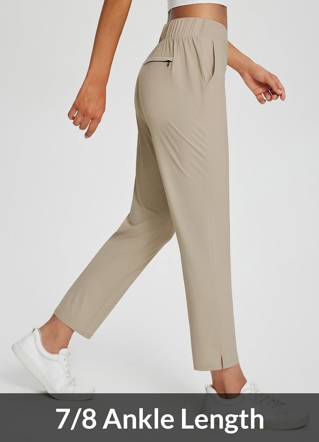 Baleaf Womens Travel Pants Lightweight Ankle Dress Pants with Zipper Pockets Golf Pants Stretch Petite Work Summer UPF50 image number 5