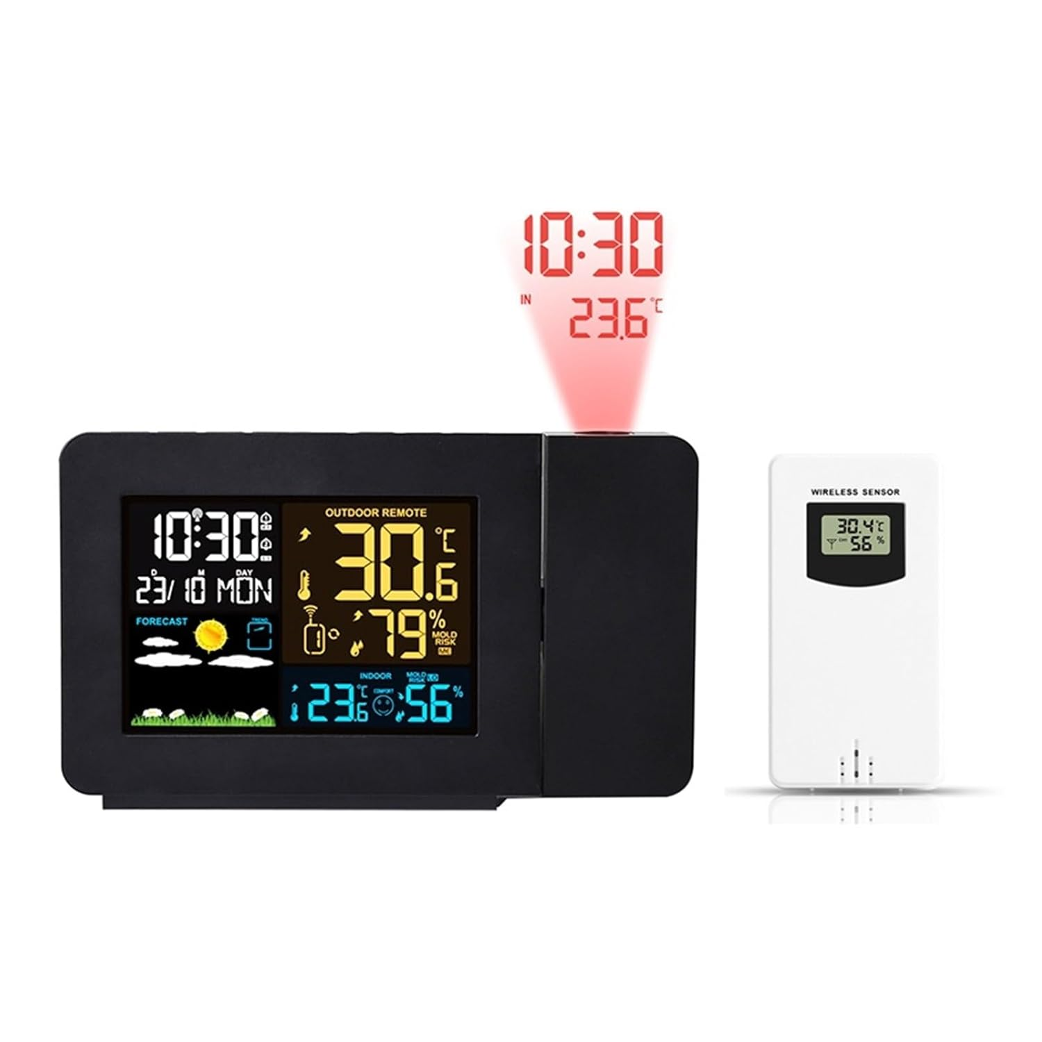 Digital Alarm Clock Weather Station EU Indoor Outdoor with Temperature Humidity Desk with Time Projection image number 6