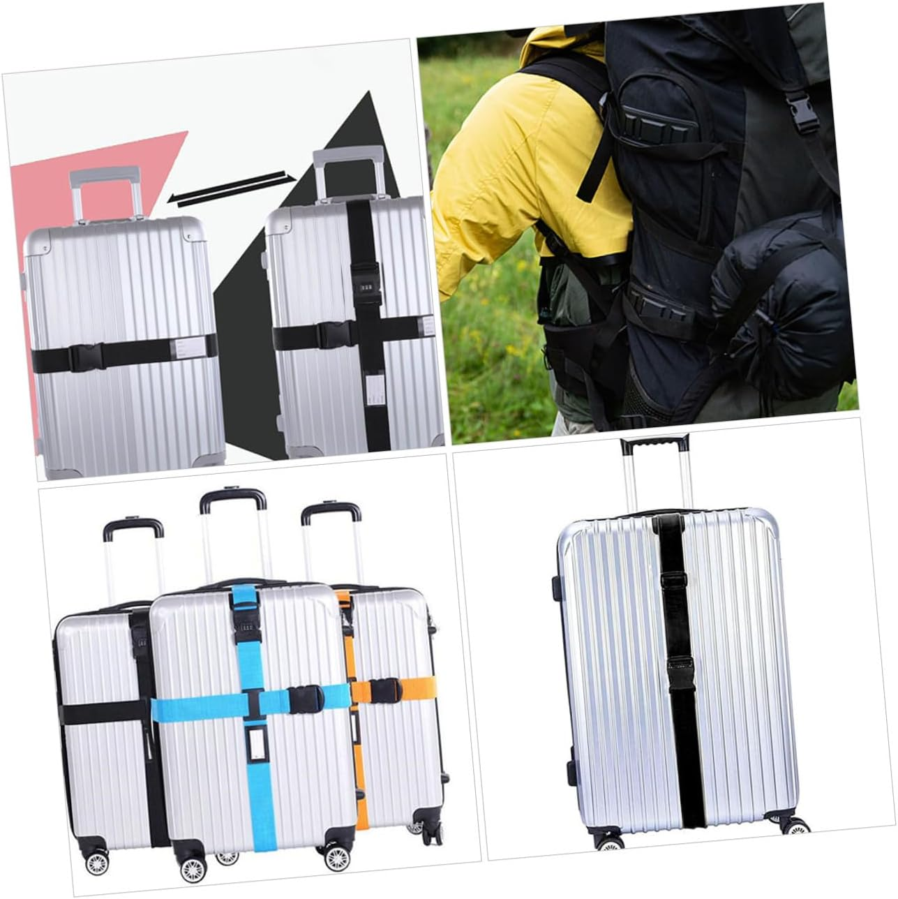 DIKACA 5Pcs Adjustable Luggage Straps with Buckle Travel Packing Suitcase Belt for Securing Bags Lightweight Tie down Straps for Backpacks Tents and Outdoor Use image number 5