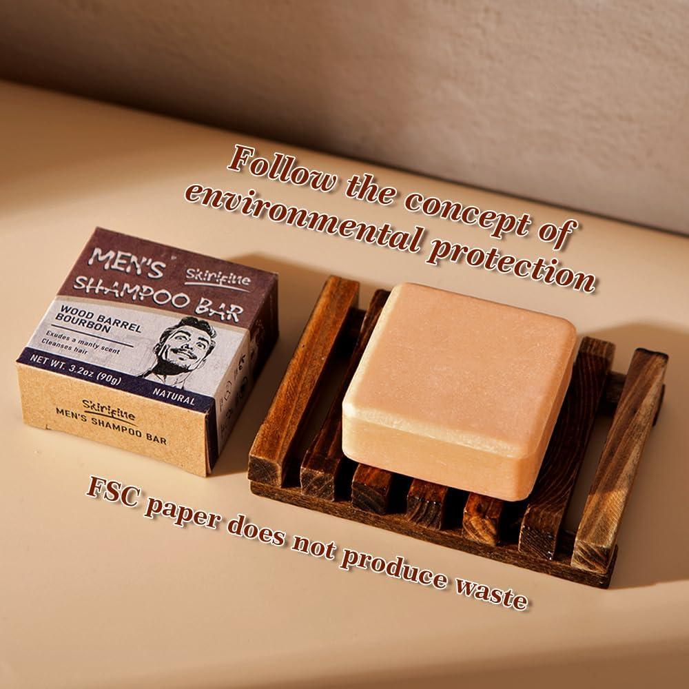 Shampoo Bar for Men - Experience a Distinctive Masculine Aroma, Quick Lather & Easy Rinse, Wood Barrel Bourbon Scent Natural Men Shampoo Soap Bar, Ldeal for Travel - 3.2Oz image number 2