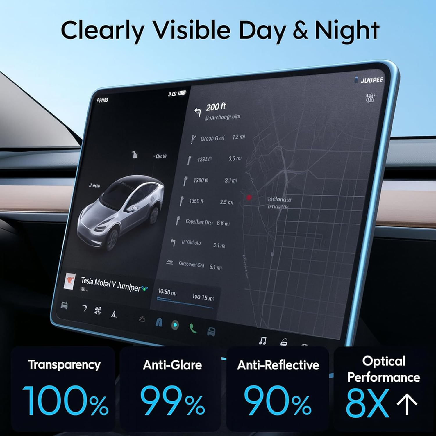 Tesla New Model Y Juniper (2025&ndash;2026) & Model 3 Highland (2024&ndash;2026) Screen Protector [No Glare & Fingerprint], 9H Tempered Glass, with Alignment Kit Accessories, Matte image number 3