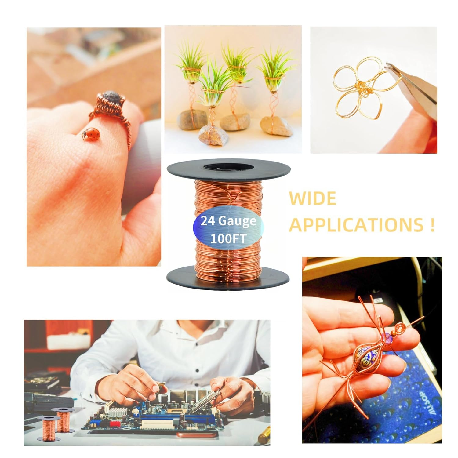 Wlzll 200 Feet 24 Gauge 99.9% Pure Soft Copper Wire for Electroculture Gardening, 2 Rolls Bare Soft Copper Wire &ndash; Ideal for Plant Growth, Science Projects, DIY Crafts, and Jewelry Making