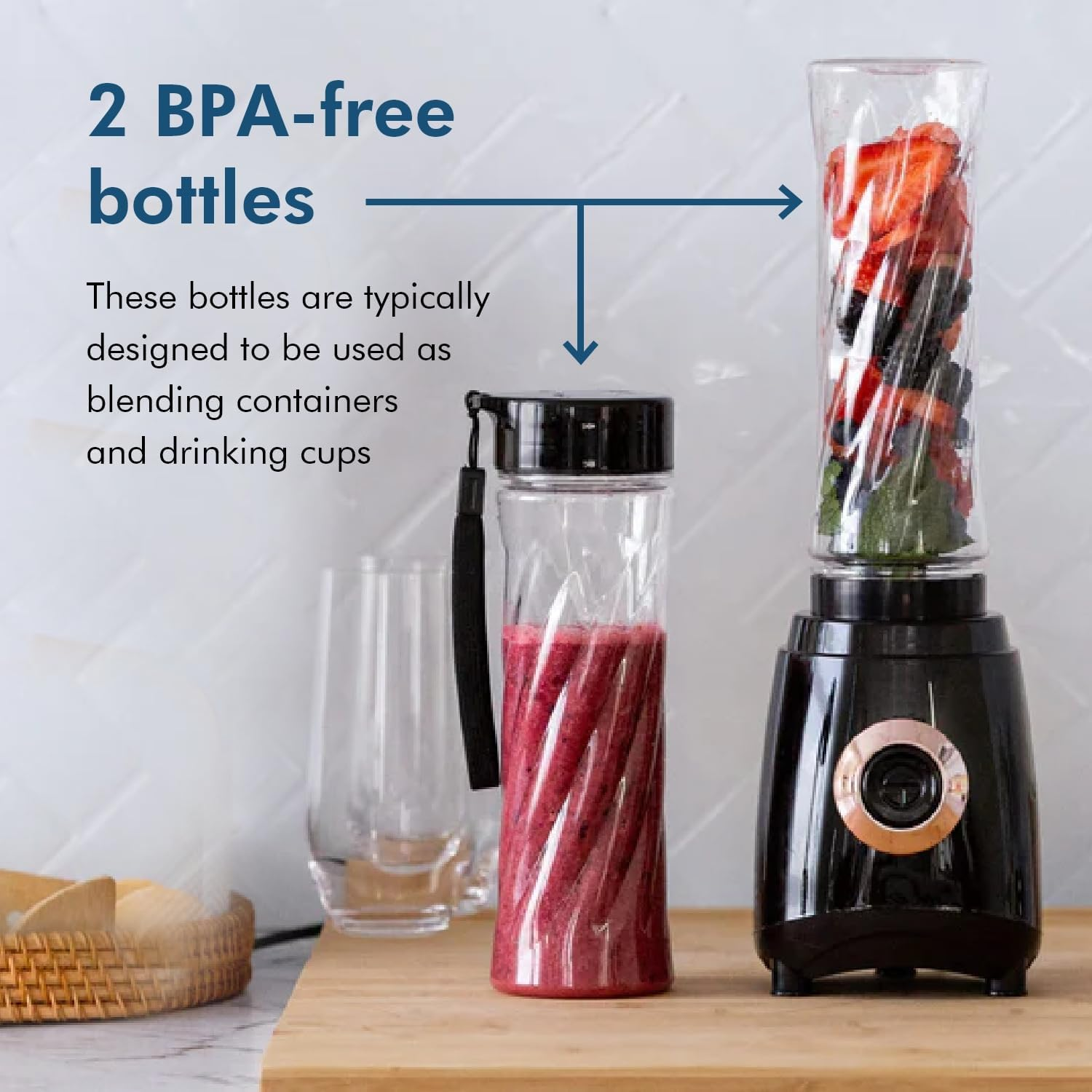 Healthy Choice Blend & Go Portable Blender - 400Ml Capacity, Includes 2 Non-Bpa Bottles, Stainless Steel Blades, 250W Power, Overheating Protection, Safety Lock