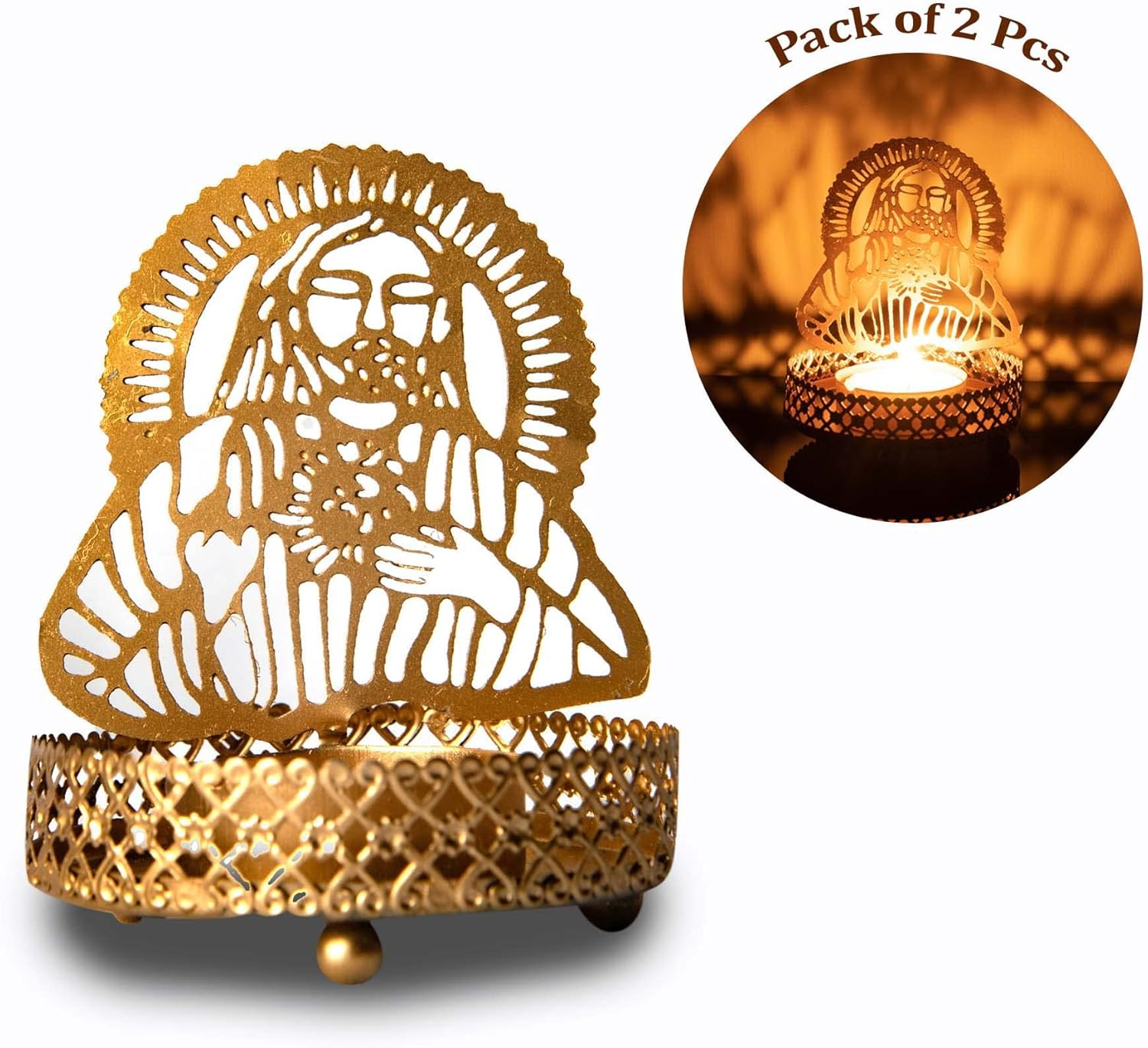 Wc_Shadow Religious Candle Holders for Christmas & Home Decorations Catholic Alter for Home Tealight Stand Cross for Candles Cross Holder Stand for Gift Jesus Candle Holder (Pack of 2) image number 6