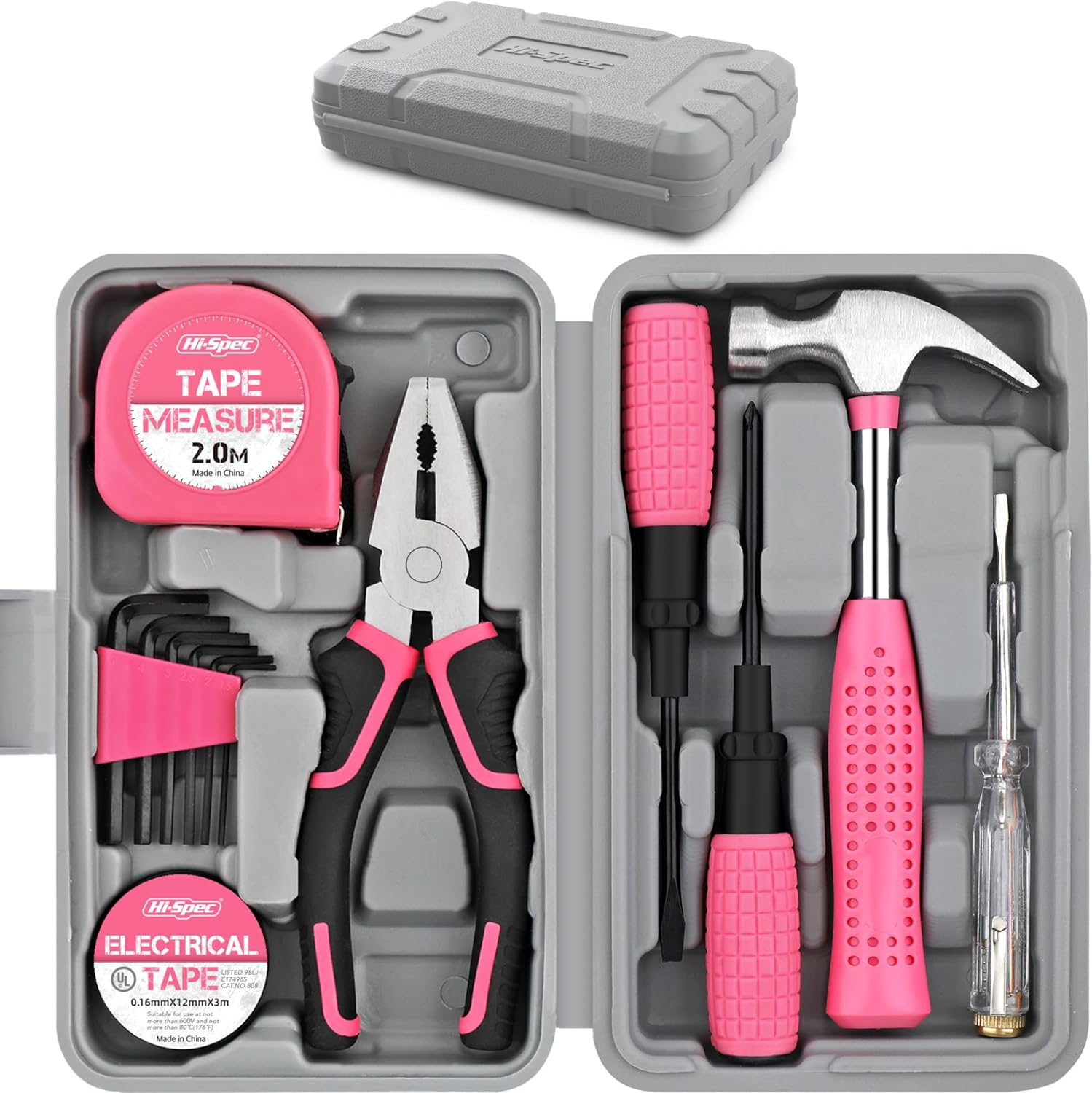 Hi-Spec 24Pc Pink Household Toolkit for Women. Small DIY Mini Toolset of Starter Basic Ladies Tools for Home & Office with Tool Box