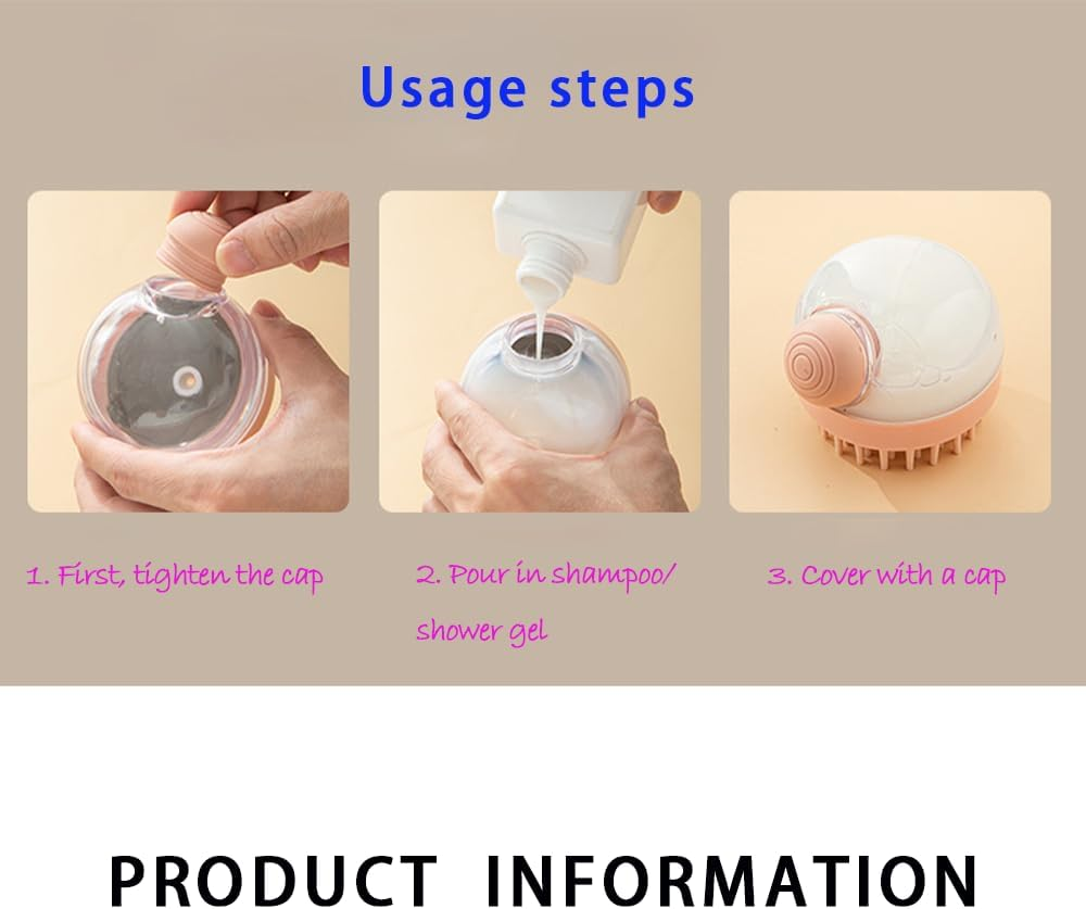 Dog Bath Scrubber Brush, Pet Dog Grooming Massage Shampoo Bath Brush with Soap and Shampoo Dispenser Soft Silicone Bristle for Long Short Haired Dogs Cats Shower 2 PCS image number 4