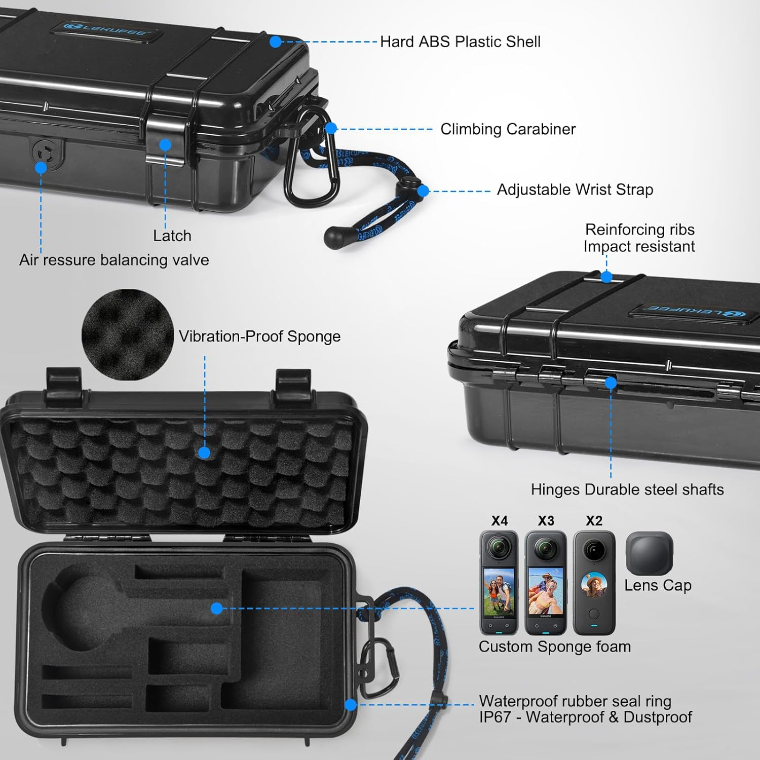 Lekufee Portable Waterproof Hard Case for Insta360 X5 / X4 / X3 Camera and Accessories(Case Only) image number 2