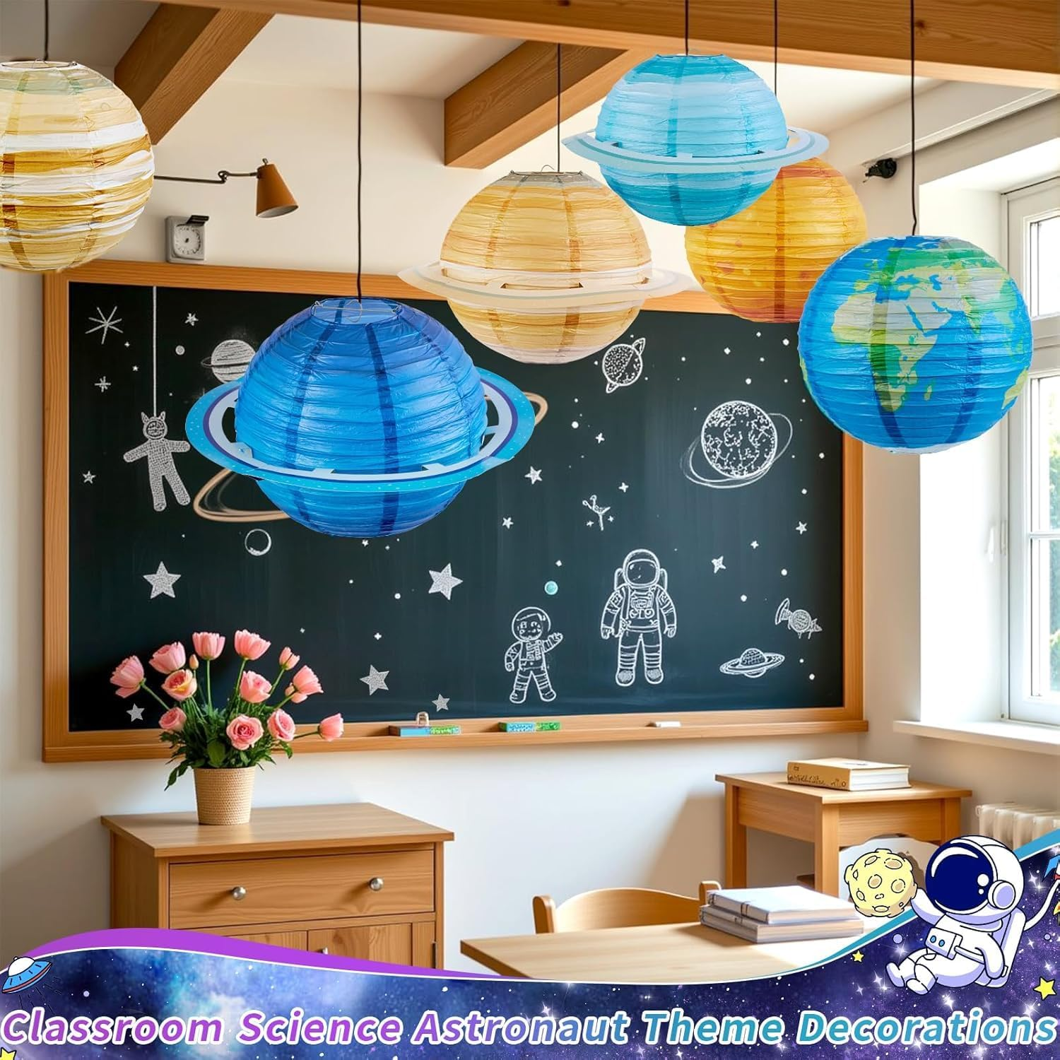 8 PCS Planet Paper Lanterns, 12 Inch Outer Space Party Decorations, Solar System Planets Lantern for Kids Theme Birthday Room Decorations (8) image number 3
