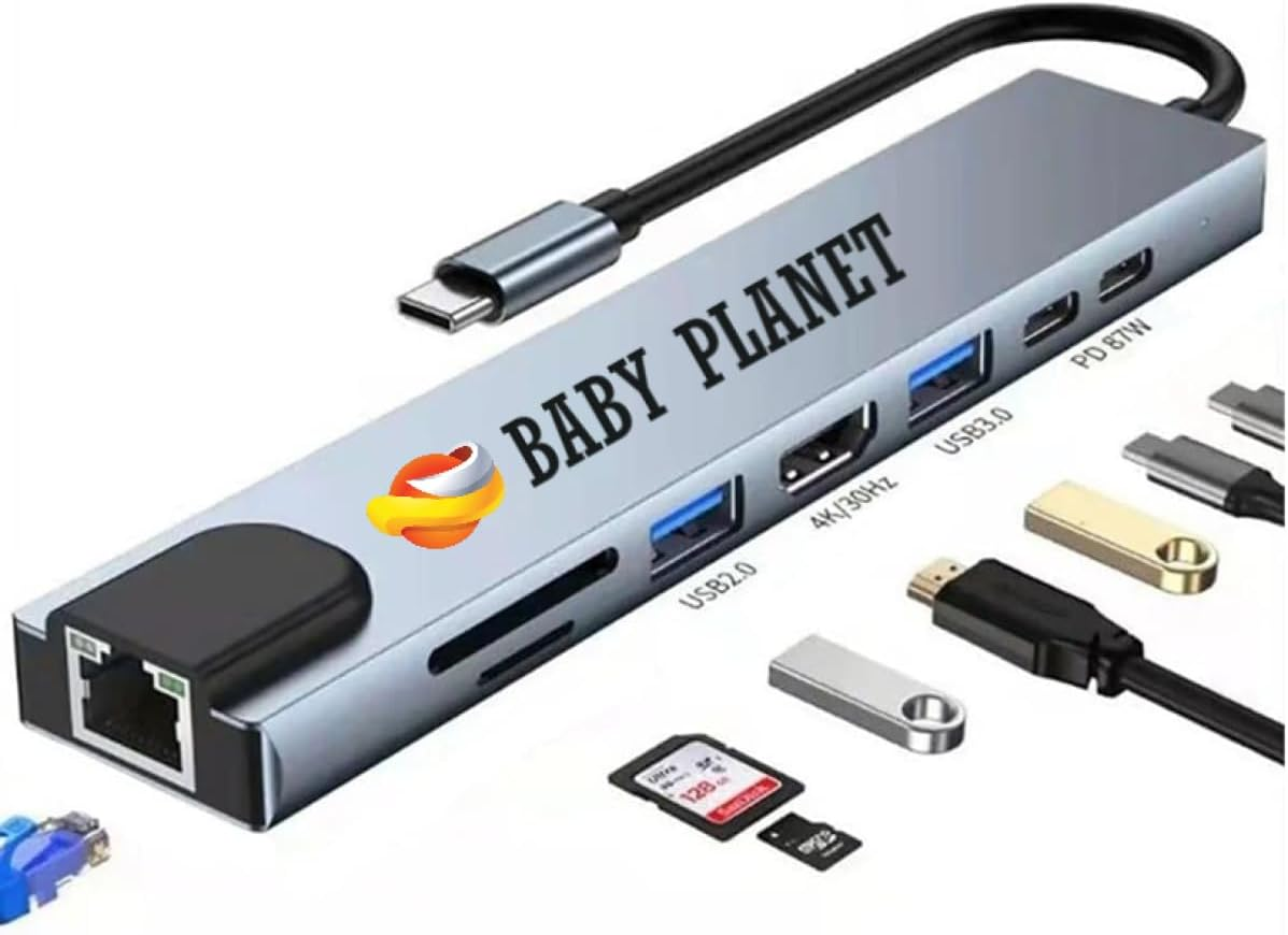 USB C Hub Docking Station, 8 in 1 Type C Hub USB C Dongle with HDMI 4K@60Hz, RJ45 Ethernet,100W Power Delivery, SD/TF Card Reader, 2 USB Ports, USB C to HDMI Hub for Macbook Pro Air and More