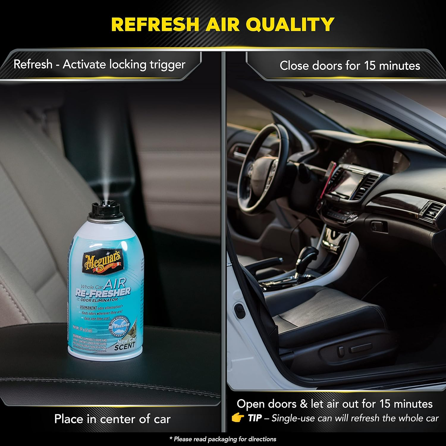 Meguiar'S Whole Car Air Freshener Scent Spray - Air Re-Fresher with New Car Scent - Odor Eliminator to Eliminate Strong Unpleasant Vehicle Odors - Advanced Re-Fresher Technology - 57 G image number 6
