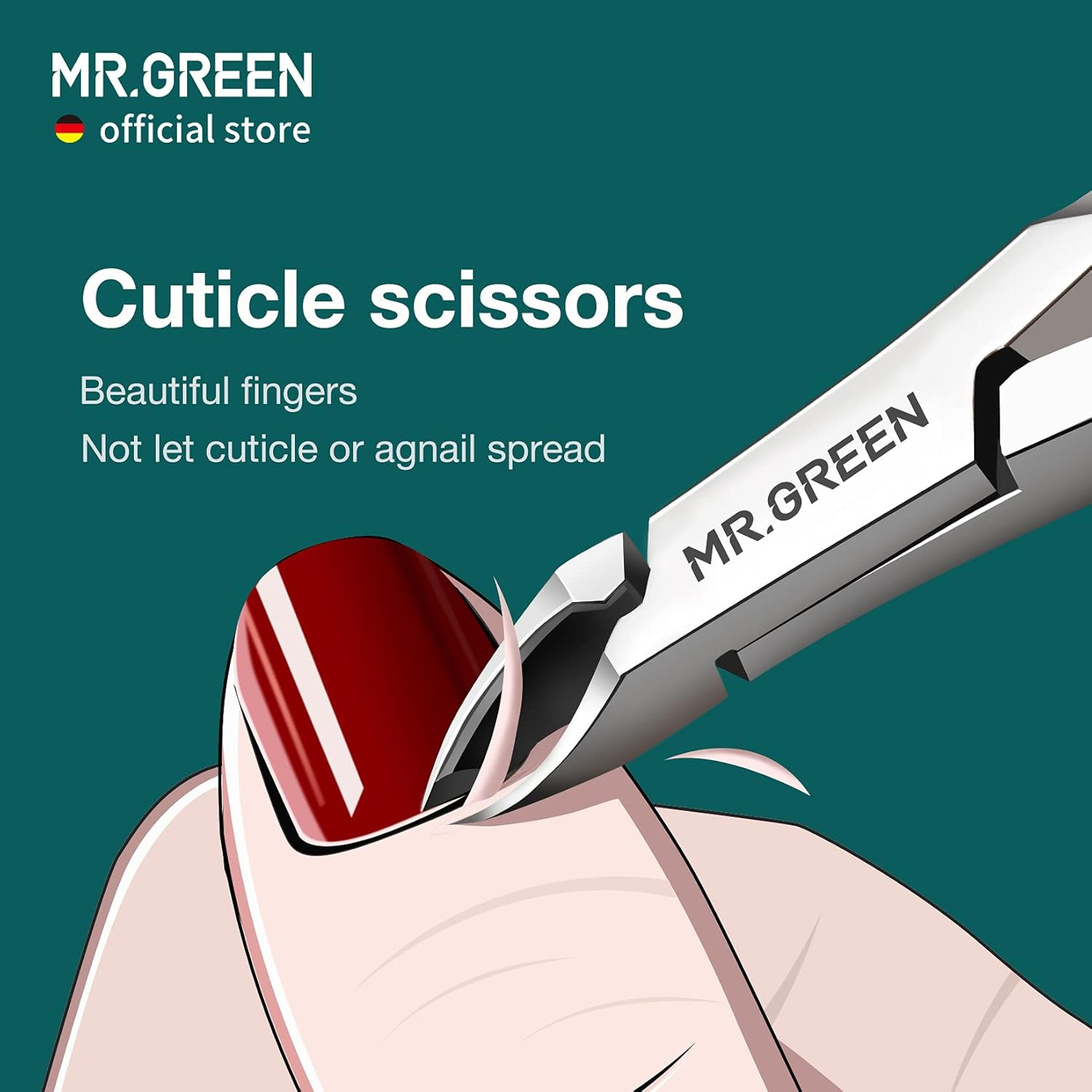 MR.GREEN Cuticle Nippers Nail Manicure Scissors Cuticle Clippers Trimmer Dead Skin Remover Stainless Steel Cutters Beauty Tool with Pusher (Mr-1028+Pusher)