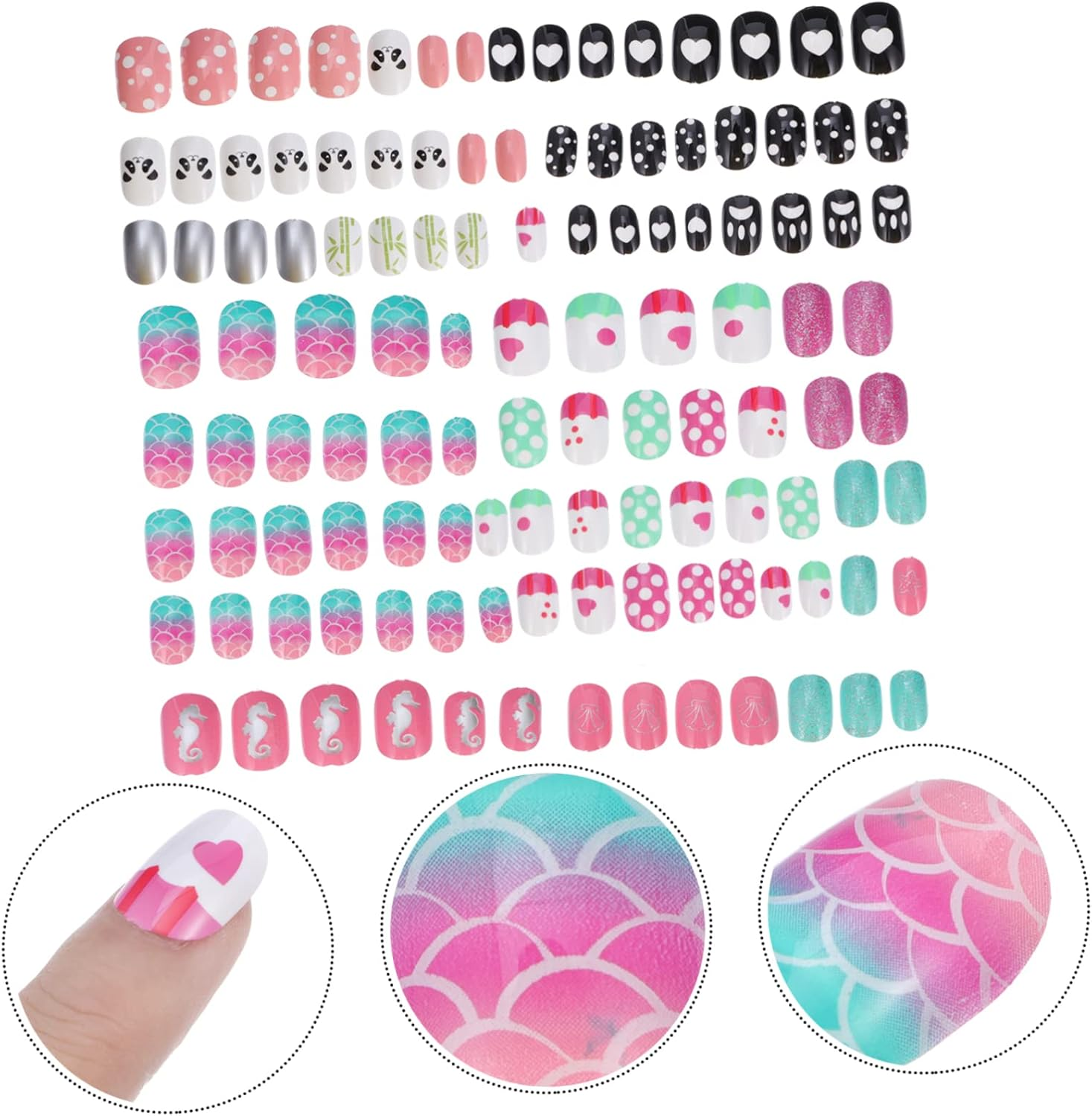 MUSISALY 120Pcs Kids False Nails Set Short Full Cover Fake Fingernails for Girls Press-On Nail Art Kit Glossy Finish Suitable for Diy Decoration and Parties image number 4