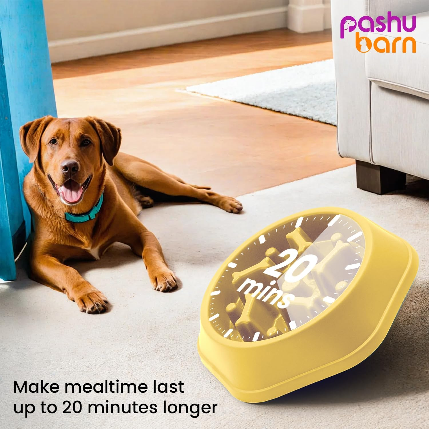 Large 500Ml Slow Feeder Dog Bowl - Interactive Pet Feeder Anti-Slip Base to Promote Healthy Eating, Reduce Overeating, Bloating, Vomiting, and Obesity - (Yellow) image number 6