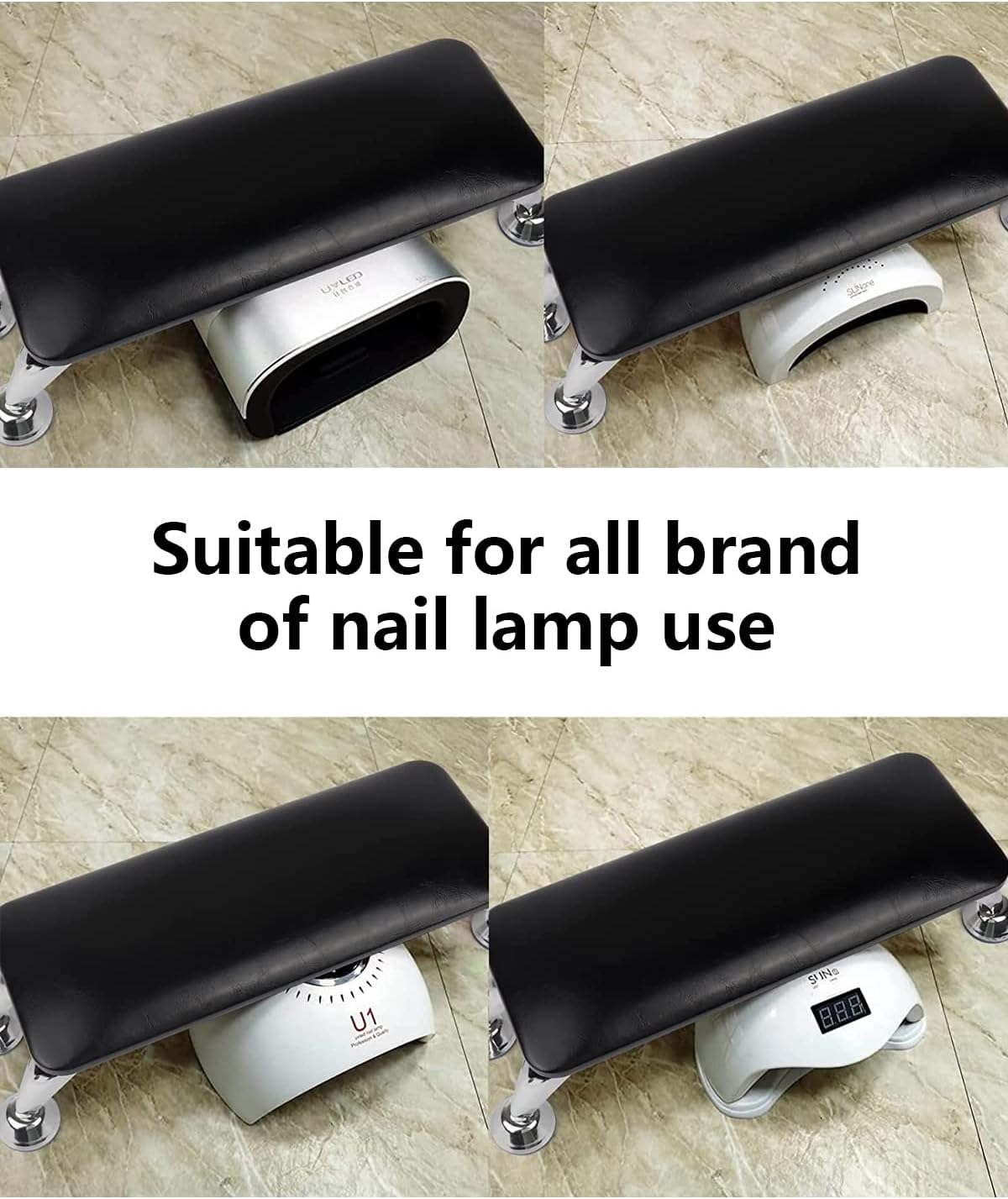 Nail Arm Rest for Acrylic Nails, Microfiber Leather Nail Hand Rest Cushion for Nails, Soft Hand Pillow Footstool with 4 Stainless Steel Stands Thick Sponge Nail Pillow for Nail Tech Use (Black) - Black image number 2