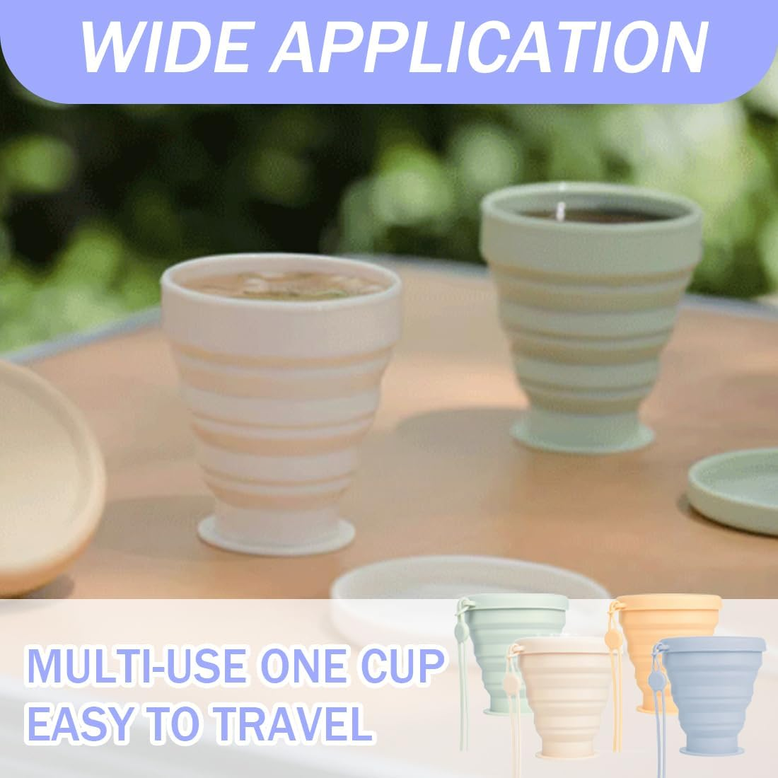 GXGM 4 Pack Collapsible Silicone Travel Mugs, Portable Camping Cups with Lids Reusable Shatterproof for Picnic, Hiking, image number 1