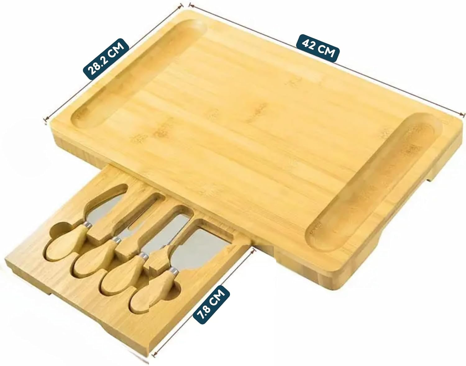 Premium Bamboo Cheese Board Gift Set Large Charcuterie Board with Slide-Out Drawer, Stainless Steel Knives & Accessories Ideal Gift - Housewarming, Weddings, Parties Present for Wife, Mum image number 1