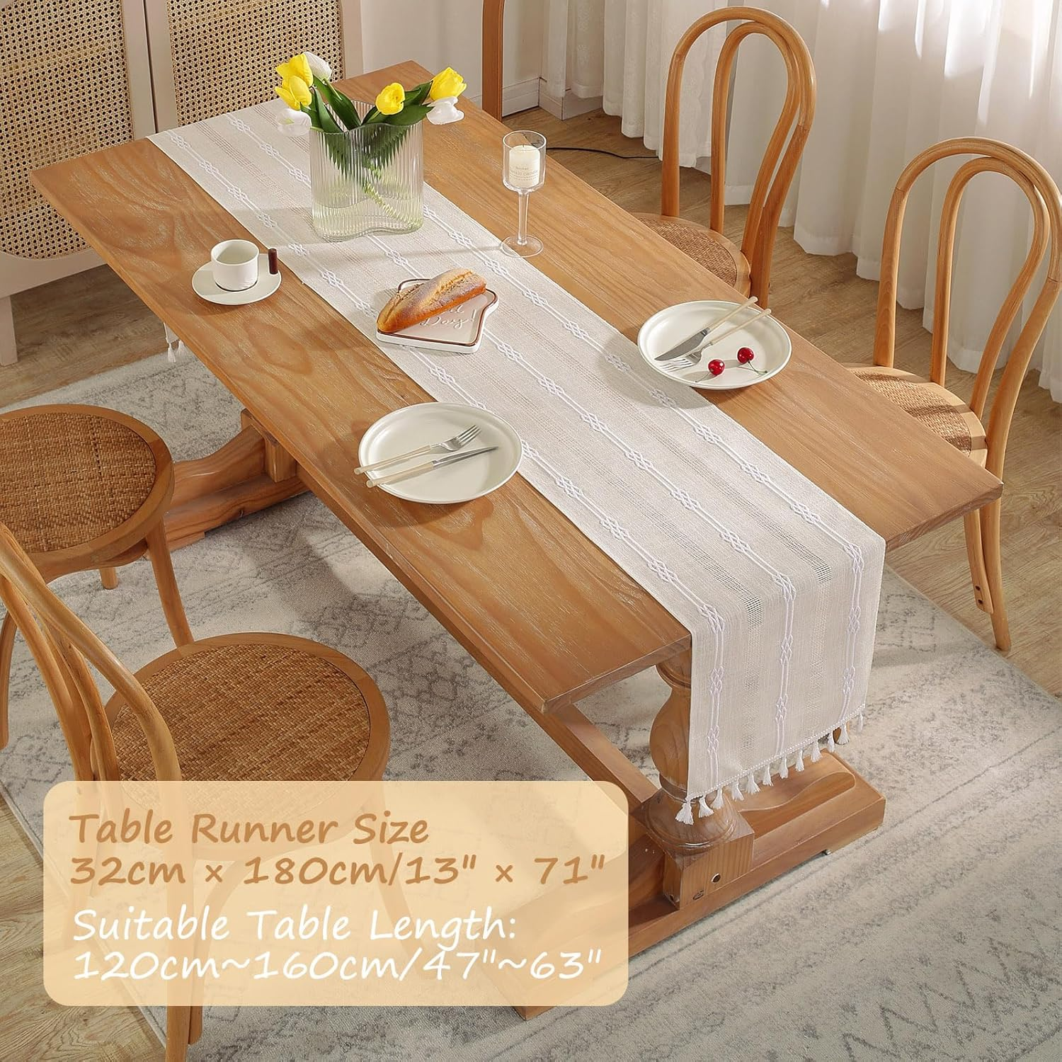 Bigqin Table Runner with Tassels 183 X 33Cm Farmhouse Table Cloth Cotton Linen Table Decoration for Holiday Party Wedding and Dining Decorations, 72 X 13 Inch, Ivory image number 2