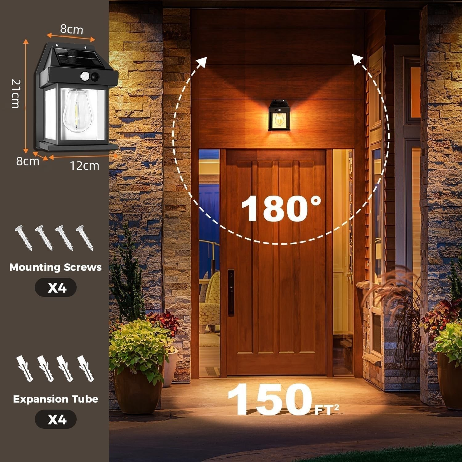 Solar Wall Lights Outdoor, Dusk to Dawn Motion Sensor Lights Waterproof, 2 Pack Motion Sensor Solar Porch Lights with 3 Modes, for Patio, Garage, Shed image number 5