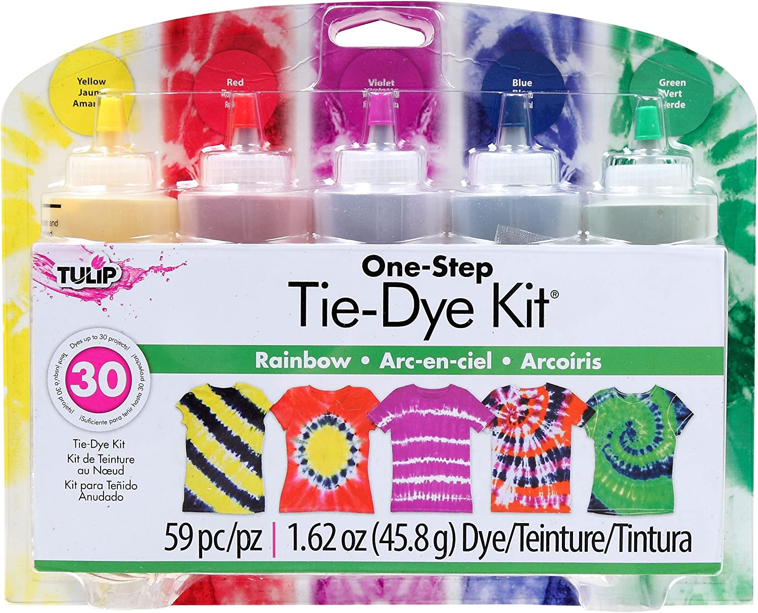 Tulip 31674 ONE Step TIE-DYE KIT 5 Colour Rainbow Tie Dye Kit, Rainbow, 1.62Oz, 59 Pieces