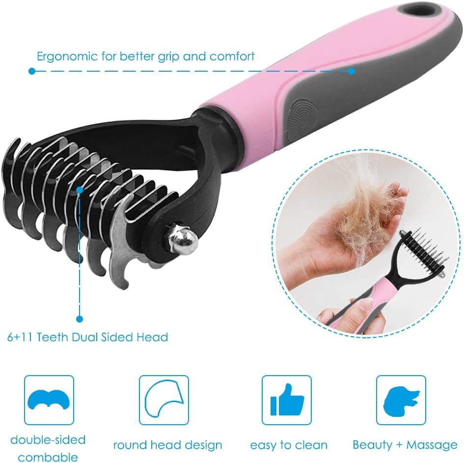 Maxin 1Pcs Pet Undercoat Rake& 1Pcs Dog Cat Comb- Matt Splitters for Dogs, Cats, Rabbits, Long Haired Pets and Knots and Dematting Comb for Pet Grooming (Small 6+11 Teeth Design &16Cm Density Comb)