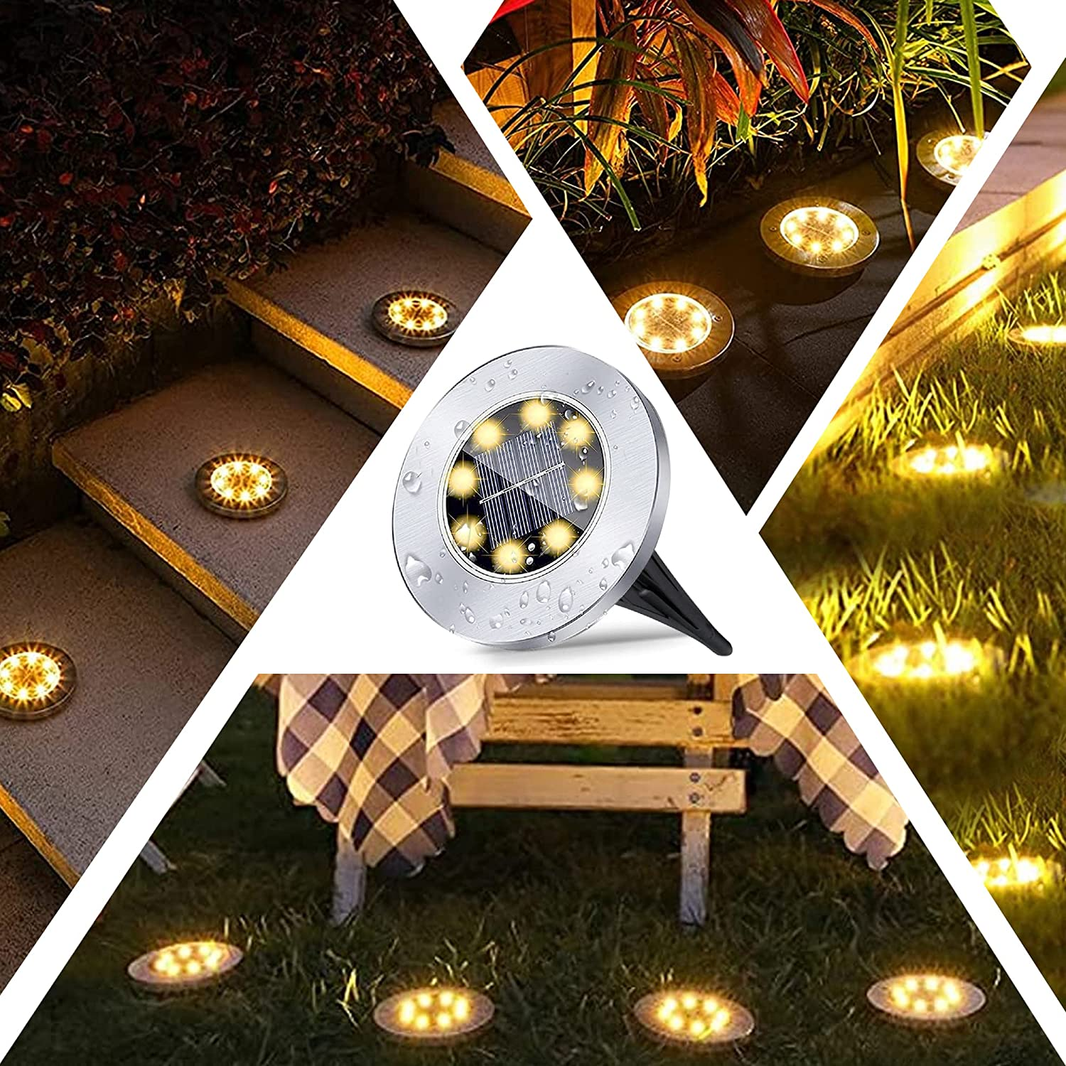 12 Pack Solar Lights Outdoor Waterproof, Solar Ground Lights, Waterproof LED Solar Lights Outdoor Garden Landscape Lighting, Solar Garden Lights Suitable for Lawn, Courtyard, Passage, Walkway, Patio image number 1