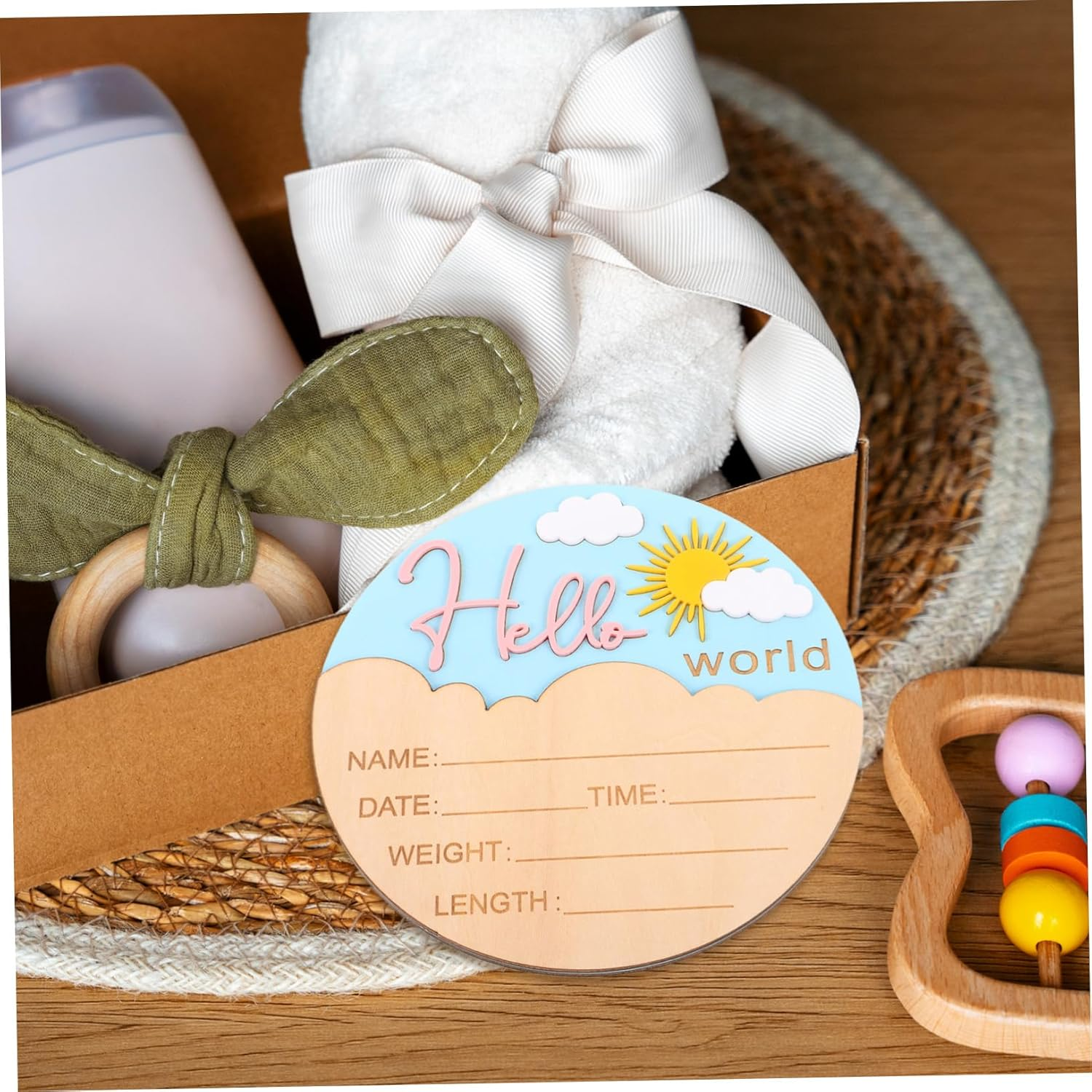 Vaguelly Newborn Name Announcement Sign round Wooden Welcome Board for Shower Hospital Nursery Durable Portable Unisex Photo Smooth Finish image number 4