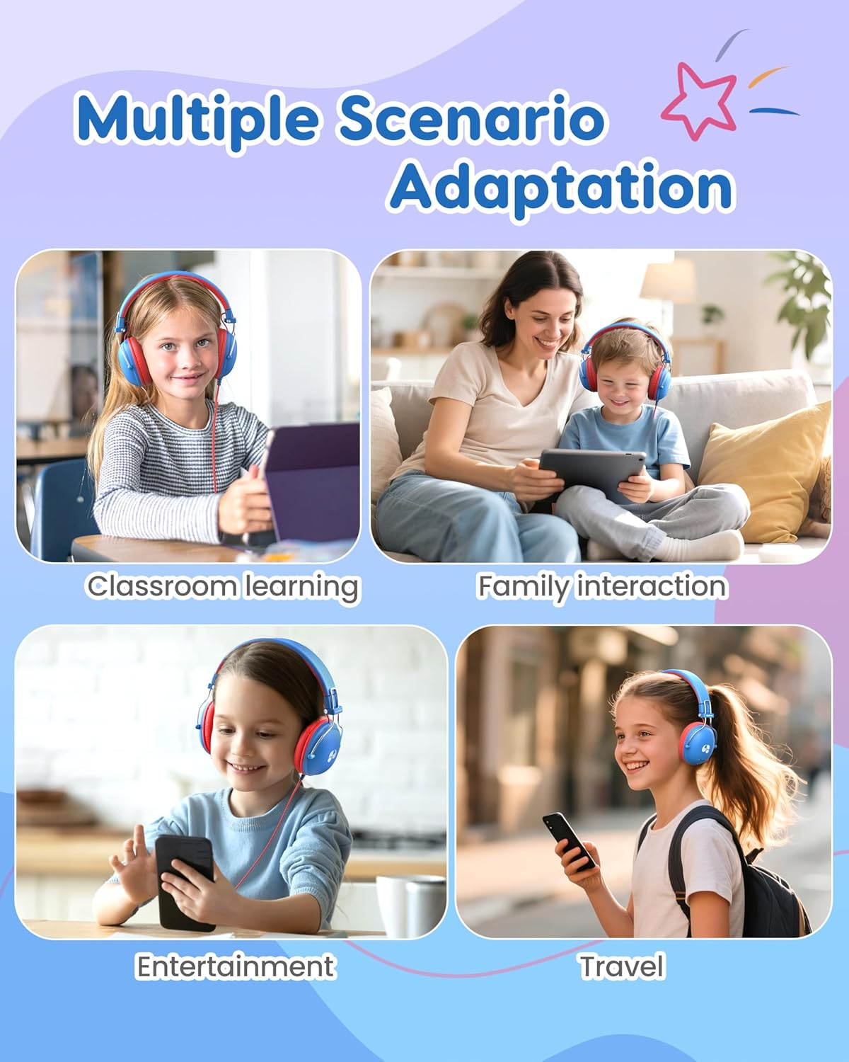 Awatrue Kids Headphones, Toddler Headphone with 74/85Db Volume Limited, HD Sound, Sturdy Design&Super Light, Foldable Over-Ear Childrens Headphones for Ipad/Girls/Boys/Chromebooks/School/Tablet image number 5