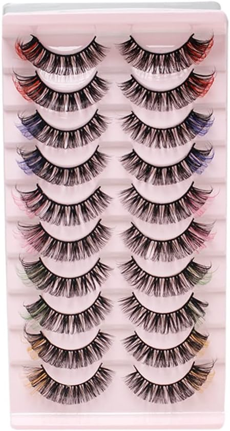 False Eyelashes Coloured Russian Strip Lashes D Curl Wispy Natural Faux Mink Eyelashes Colourful False Eyelashes Makeup for Party Halloween Cosplay (Mix-01)