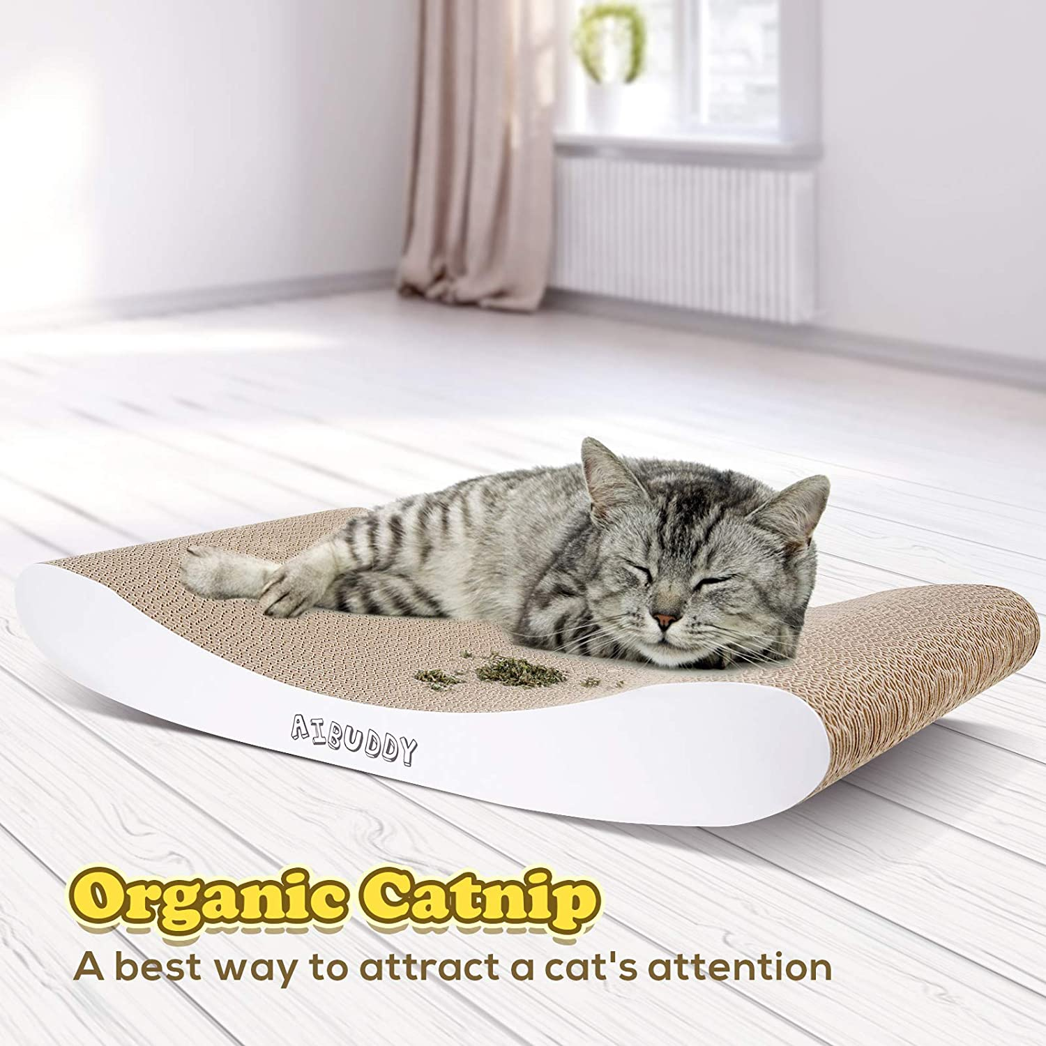 Aibuddy Cat Scratcher, Curve Scratching Pad Reversible Cardboard Lounge Bed with Organic Catnip [ 44X 25X 7Cm, Superior Cardboard & Construction] image number 3
