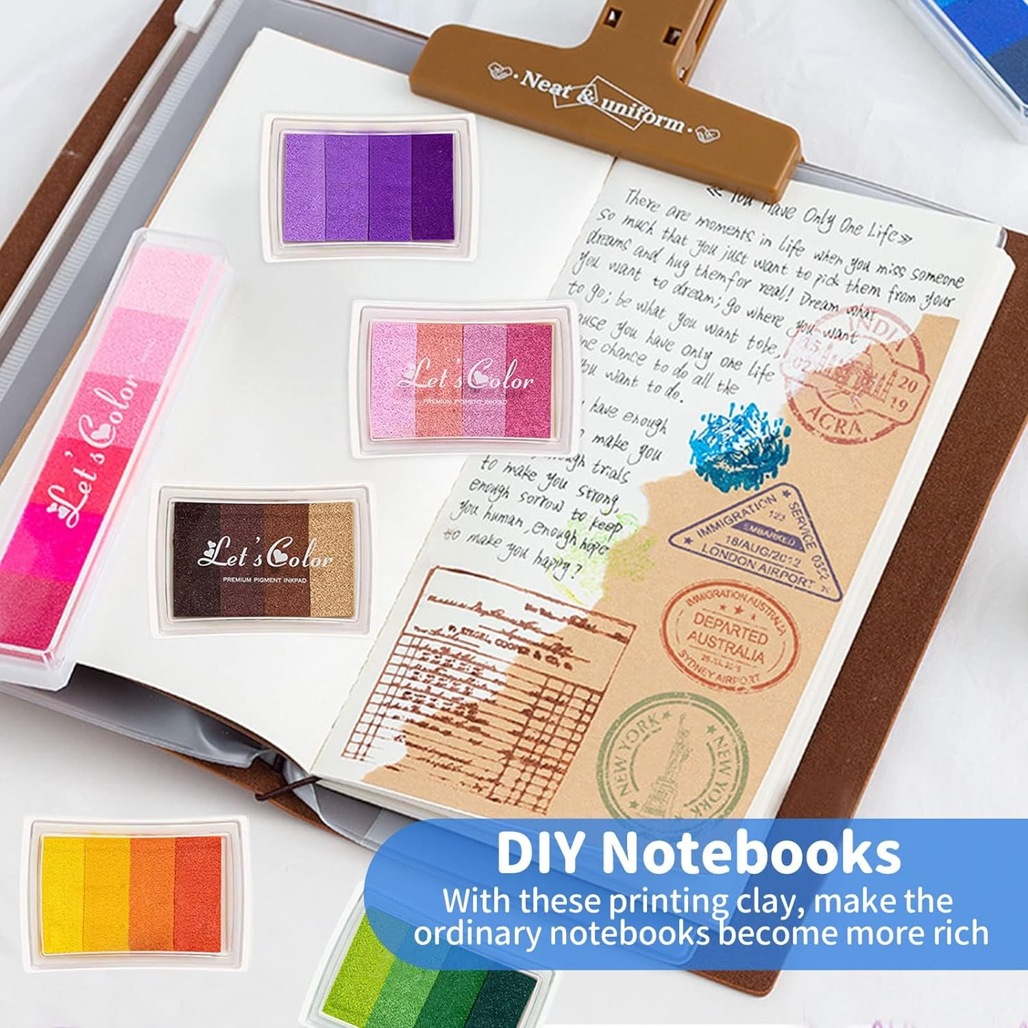 Craft Ink Pad, 6 Gradient Colors Washable Ink Pads, Stamp Ink Pad for Paper, Craft, Wood Fabric, Card Making, Scrapbooking,Kids (6 Pcs) image number 1