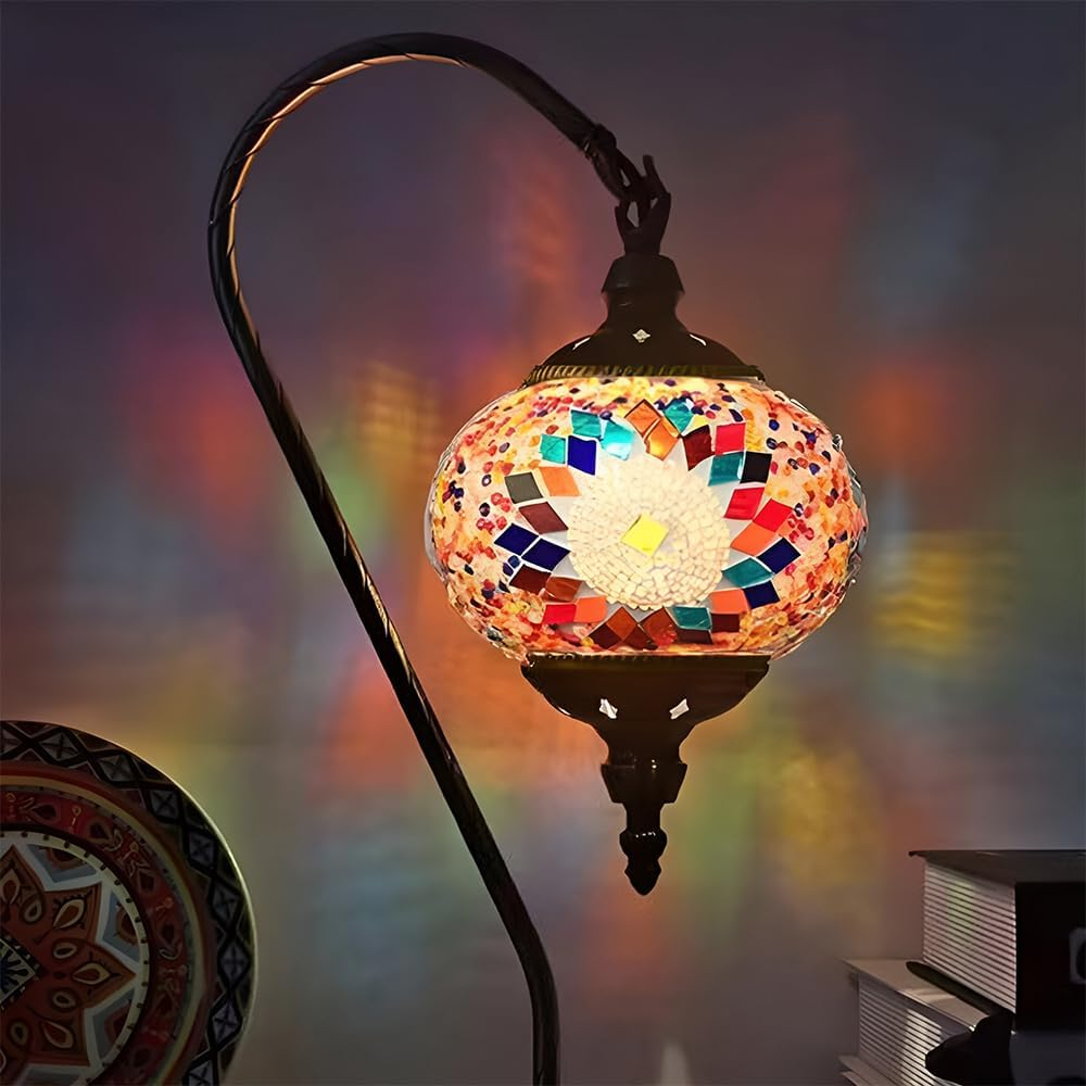 TOMVAES Table Light,Turkish Colorful Moroccan Style Mosaic Multicolour Lamp Desk Table Lamp Light Glazed Decor Lamp image number 1