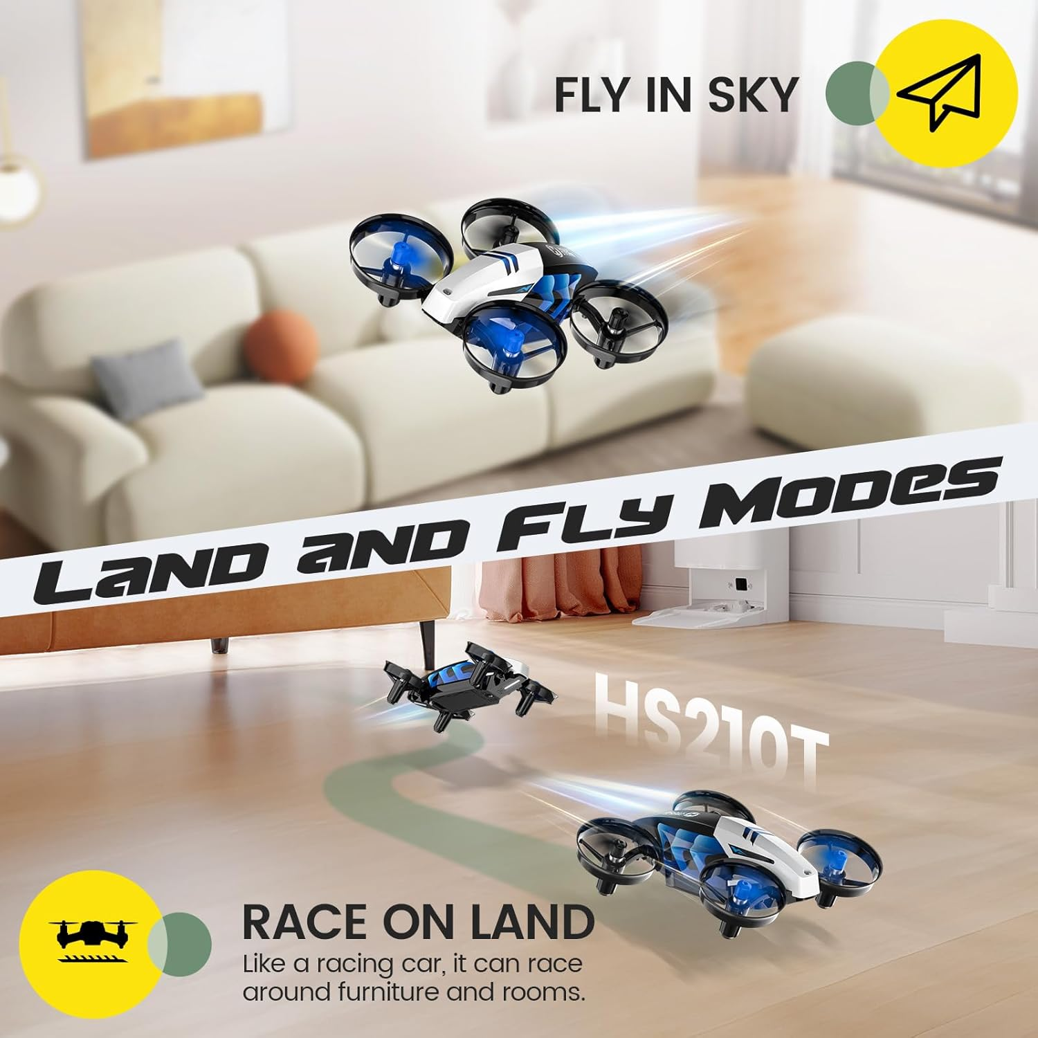 Holy Stone HS210T Mini Drone for Kids, 2-In-1 Indoor Drone with Land & Fly Mode, Four Posture Deformations RC Quadcopter with 3D Flip & Auto Hover, Birthday Great Gifts for Boys and Girls image number 3
