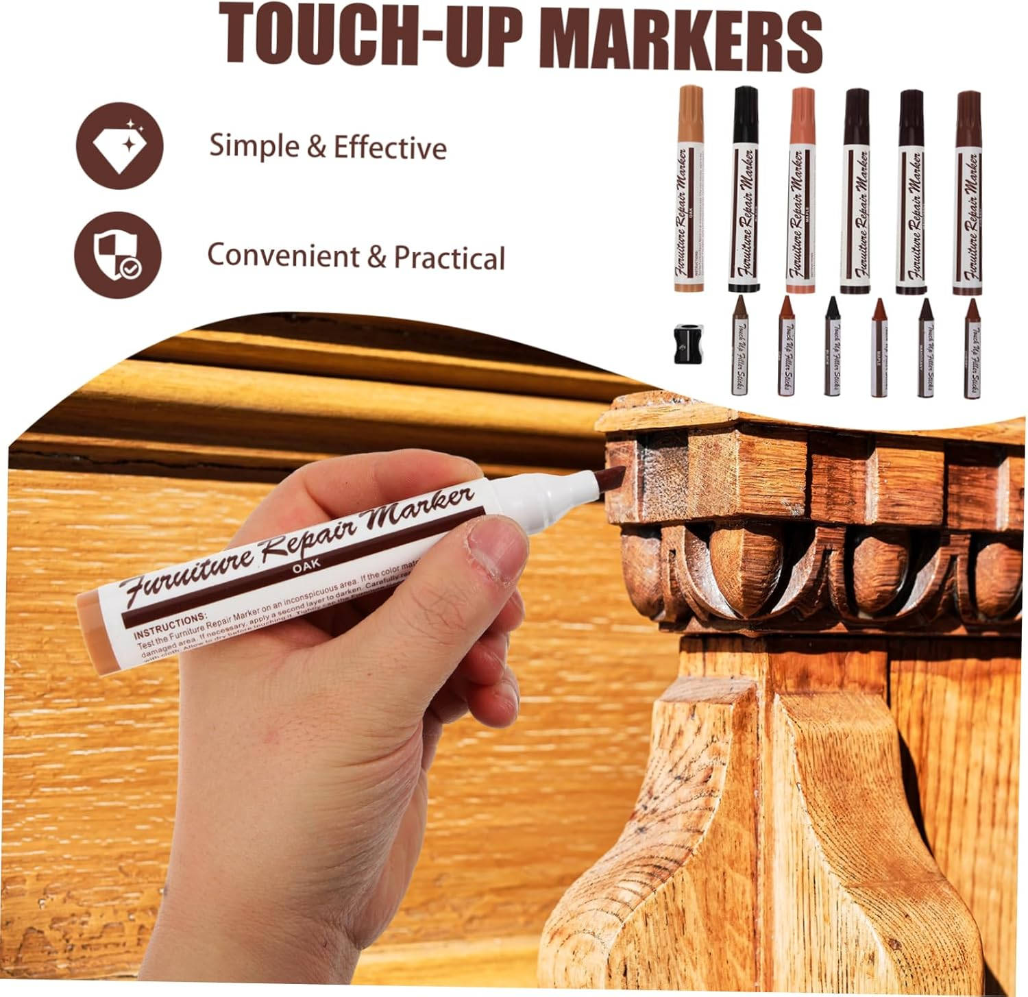 Wood Furniture Repair Kit 13Pcs Set Wood Stain Pens and Crayons for Scratch and Floor Repair, Multi-Color Touch-Up Markers for Cabinets, Tables, and Doors, Suitable for Home And image number 4