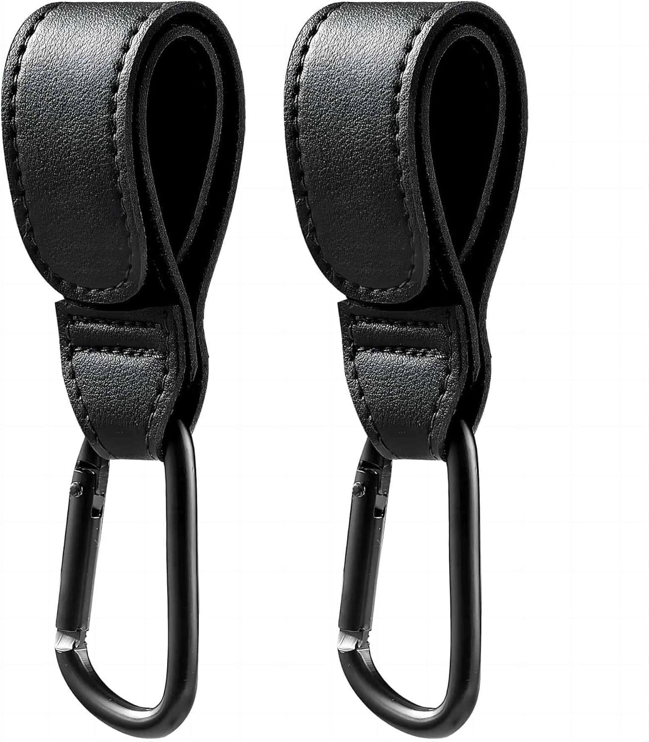 2 Pcs Baby Bag Clips, Leather Buggy Clips Multipurpose Hooks Pram Clips, Pushchair Clips Baby Stroller Hooks with Sturdy Carabiner and Strong Magic Adhesive for Hanging Shopping Handbag Changing Bag image number 4