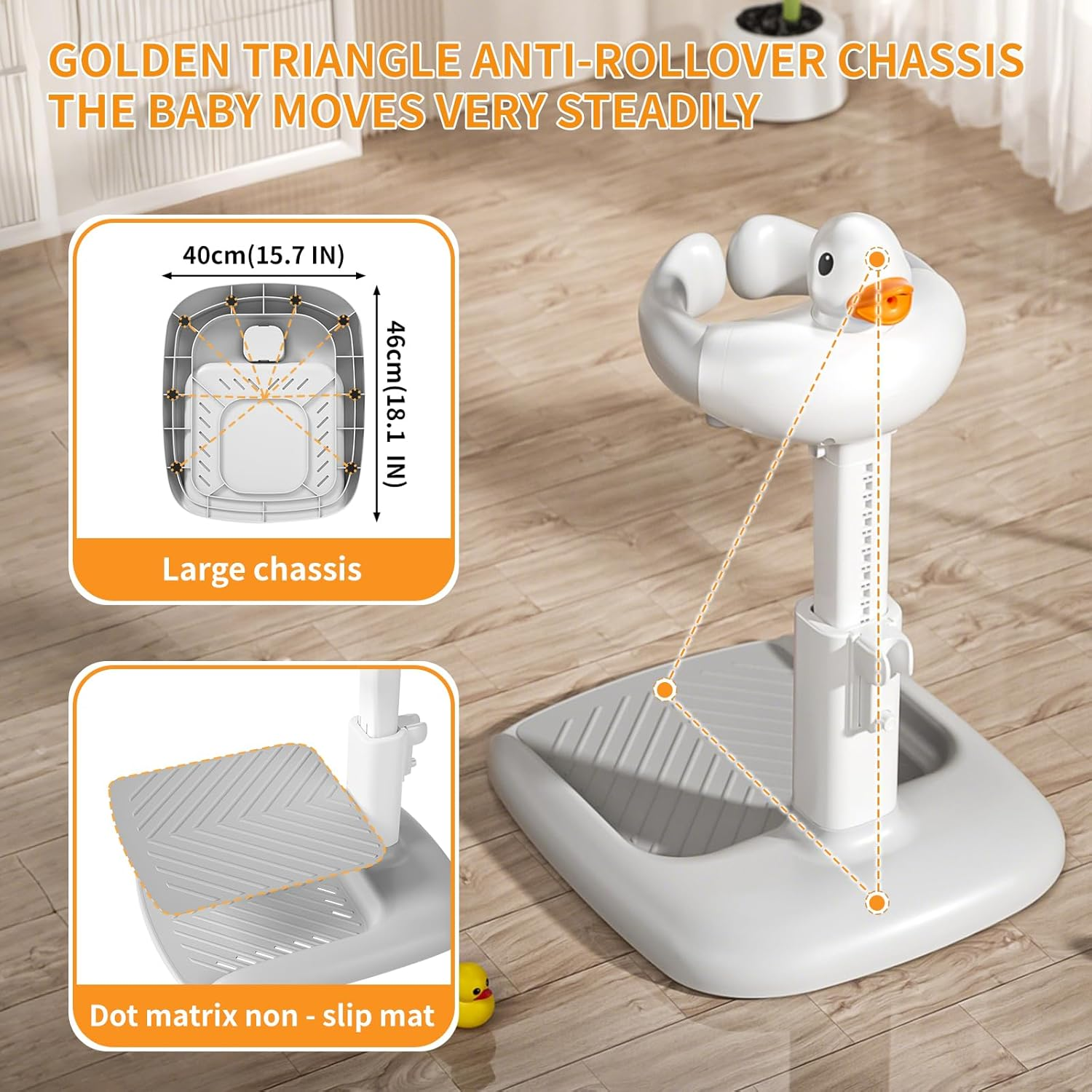 Kinsdan Adjustable Baby Bath Stand with Stool for 12+ Months，Shower Stand with Hand Holder, Baby Standing Bath Anti-Slip and Anti-Pinch Design for Bathing image number 5